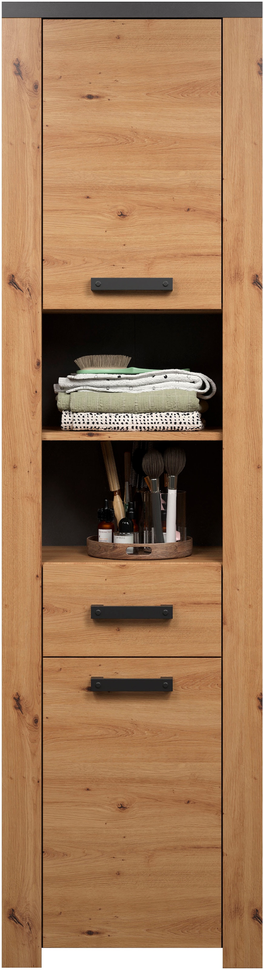 Home affaire Hochschrank »Ambres«, (1 St.), Badschrank in matter Echtholzoptik - Maße (B/T/H) 53/35/196 cm