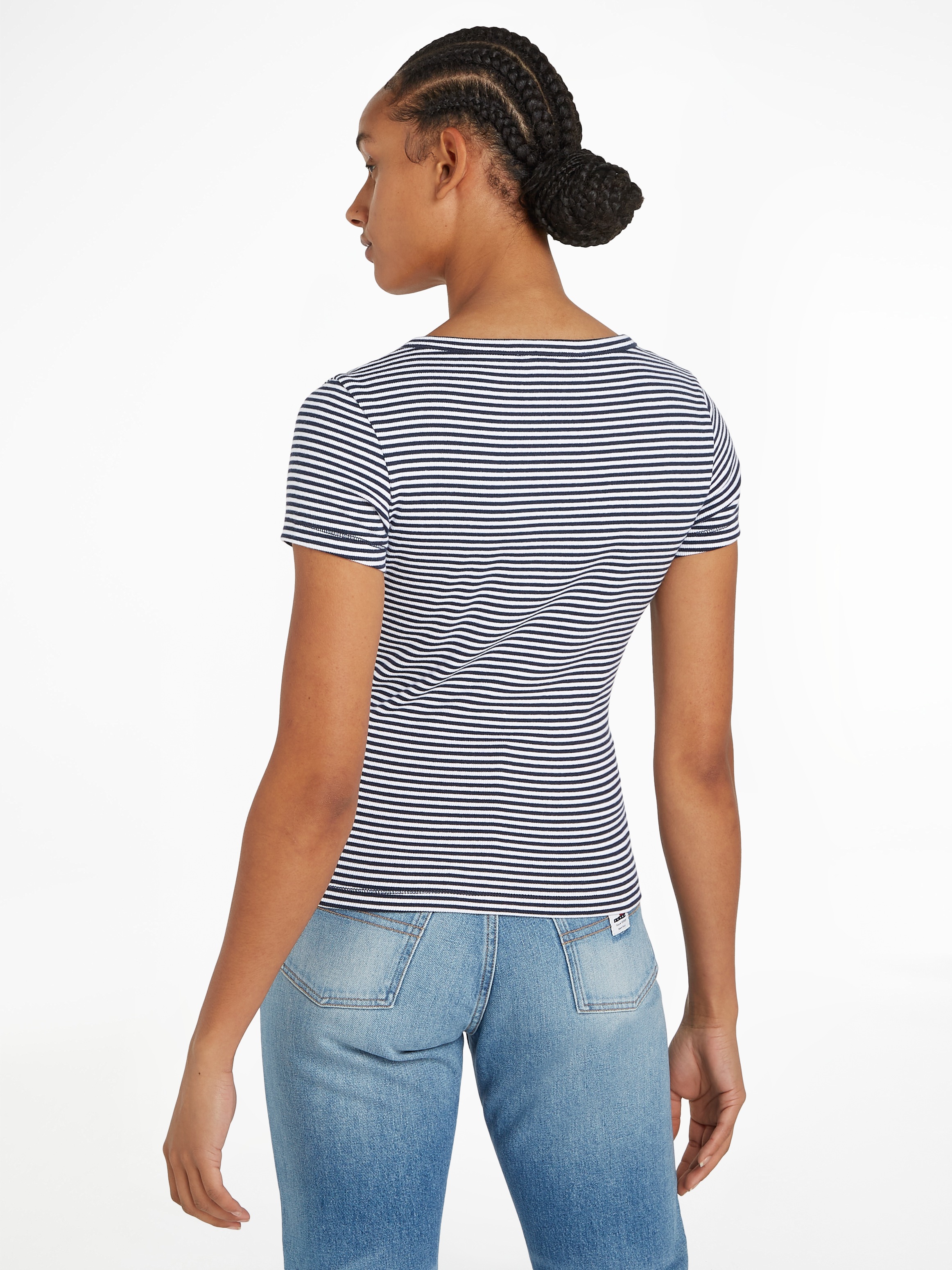 Tommy Jeans V-Shirt "TJW SLIM HENLEY STRIPE V-NECK SS", im Streifendesign günstig online kaufen