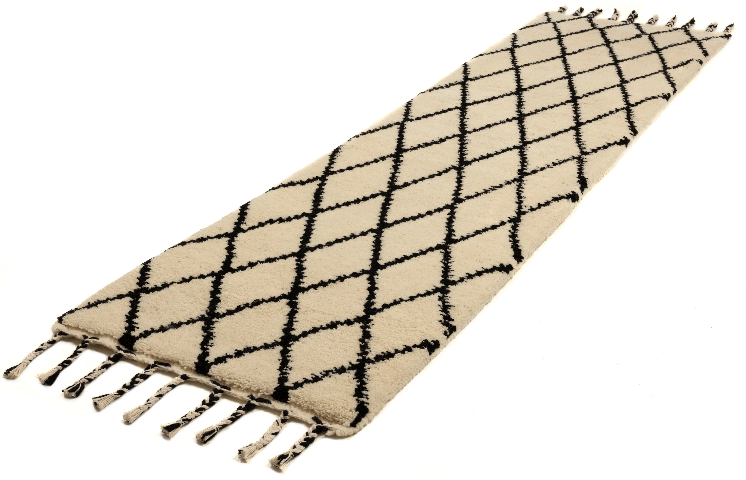 THEKO Wollteppich »MARMOUCHA 05«, rechteckig, 24 mm Höhe, reine Wolle, Rauten Design, mit Fransen