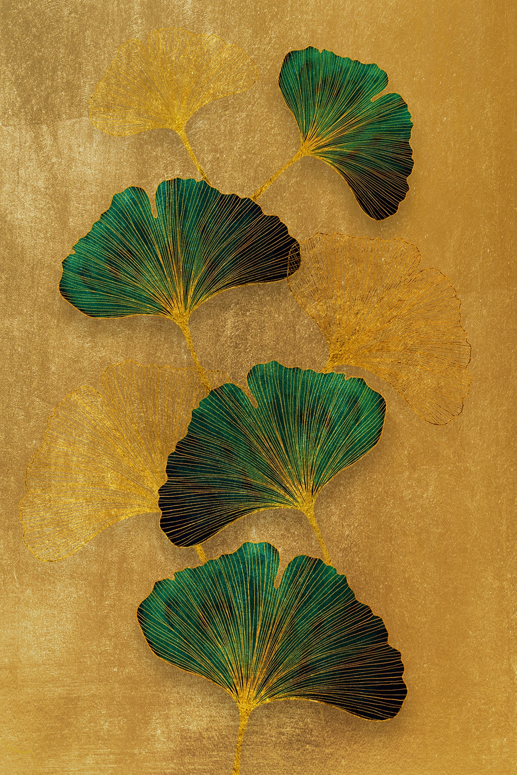 queence Leinwandbild "Gingkoblätter Gold, Canvas Bild von Hand bespannt" 1 Stk. tlg. Zeitlose Ginkgo-Motive in hellen Farben