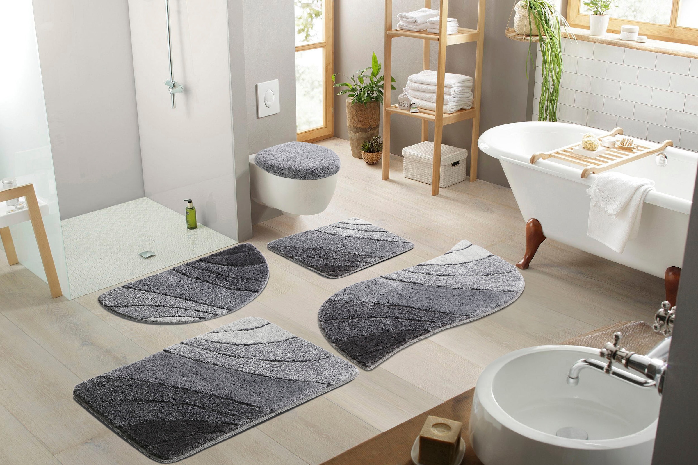 my home Badematte »Josie, Badvorleger, Badezimmer Teppich«, rutschhemmend beschichtet, fußbodenheizungsgeeignet-schnell trocknend-strapazierfähig, Badteppich, Badematten, rechteckig, rund & als 3-tlg. Set erhältlich