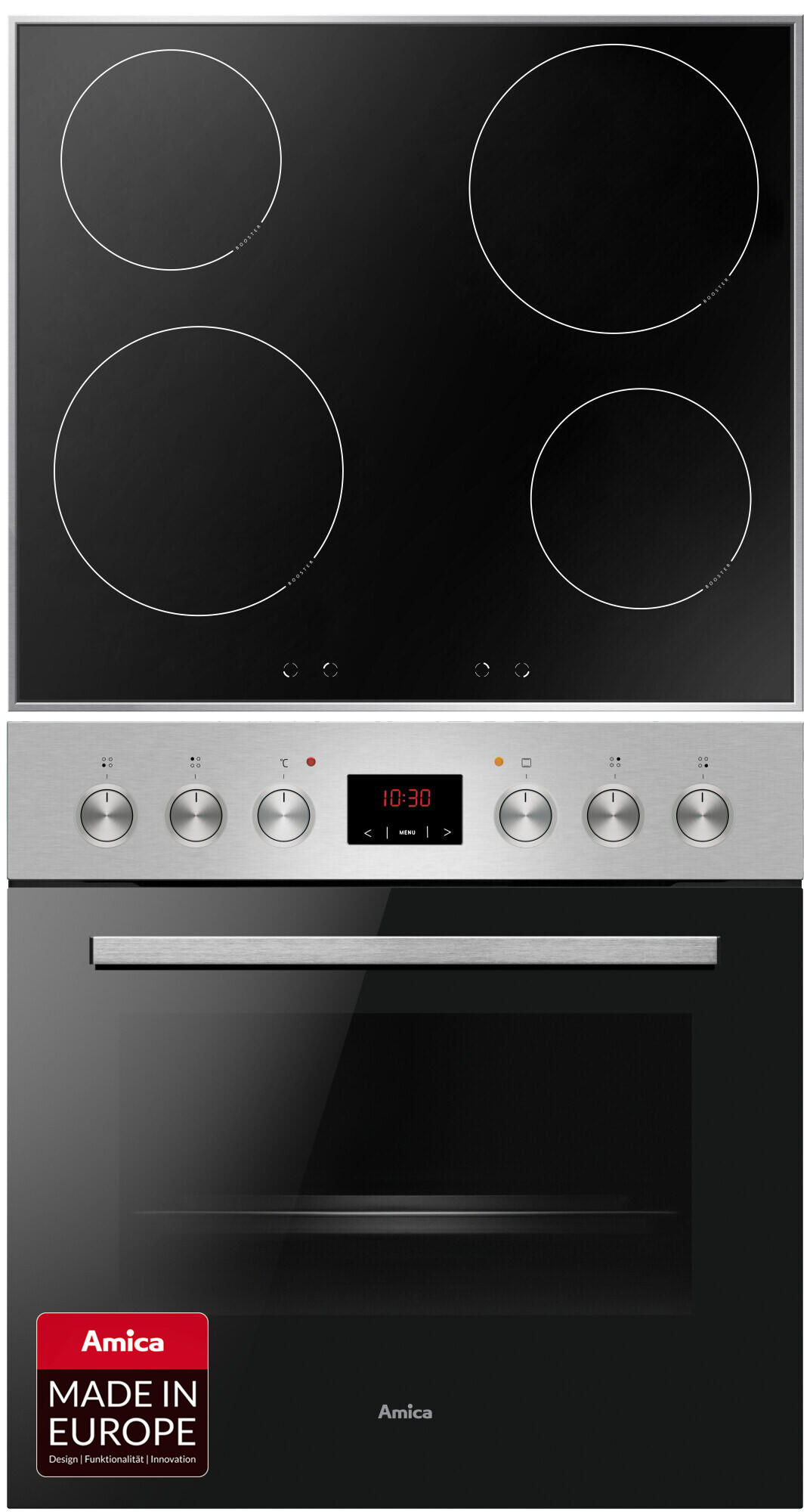 Amica Induktions Herd-Set "EHI 935 611 E" mit Teleskopauszug nachrüstbar Steam Clean Komfortables Kochen und Backen mit übersichtlicher Handhabung