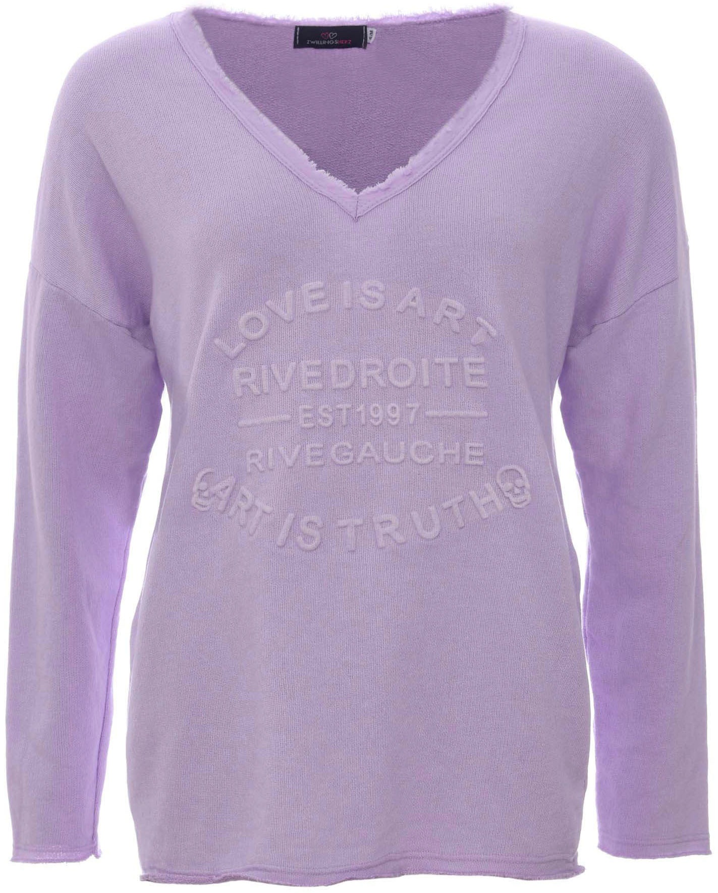 Zwillingsherz Sweatshirt, ausgefranster V-Ausschnitt, Vintage Look, Langarm günstig online kaufen