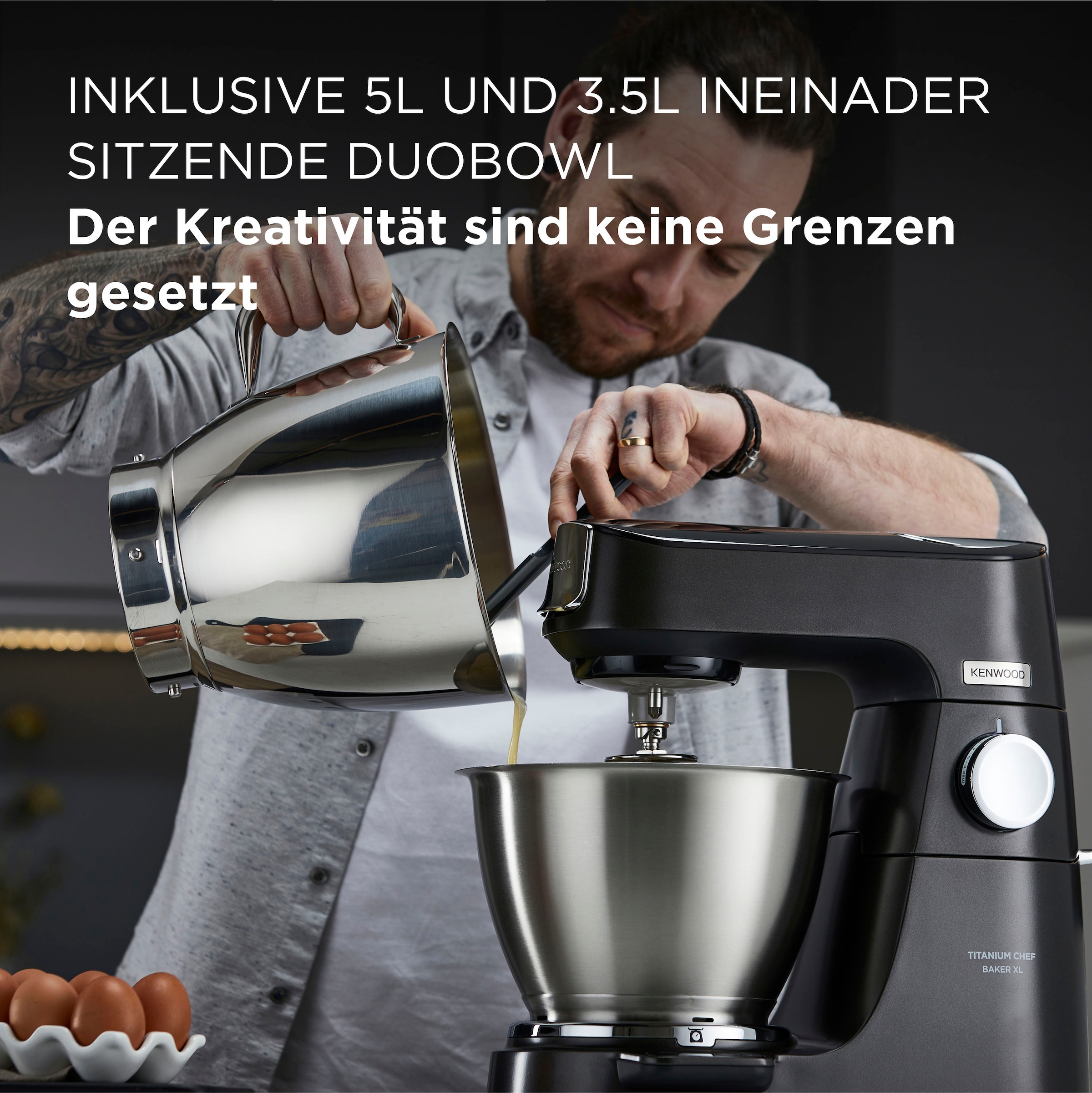 KENWOOD Küchenmaschine »Titanium Chef Baker BAUR KAH359GL mit Schnitzelwerk umfangreichem KVL85.004BK, AT340, Waage Wert: + + Mixaufsatz UVP | XL Zubehör«, Gratis: 319
