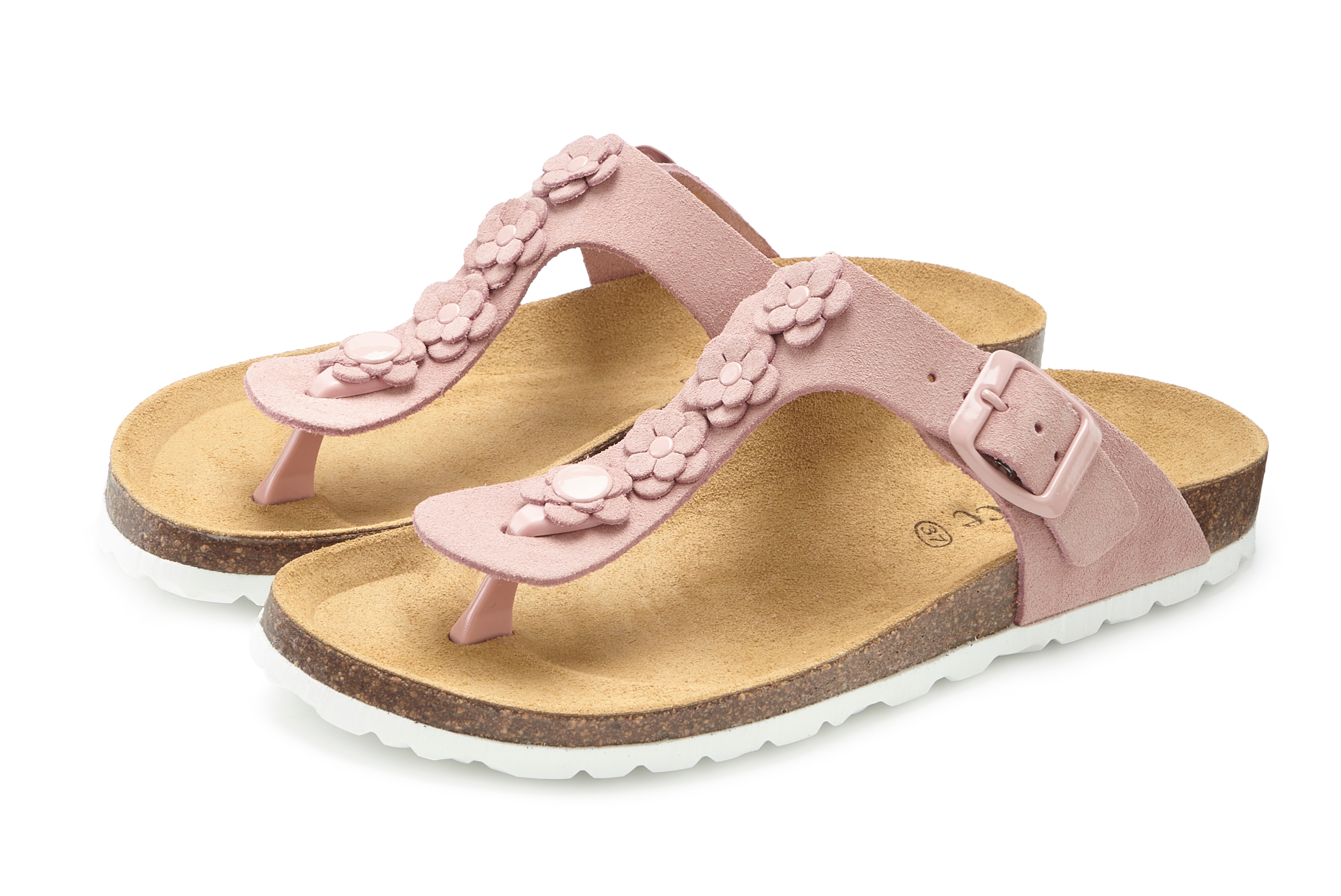 Vivance Pantolette "Mule, Sandale, offener Schuh, Sommerschuh," NEU aus Leder mit Korkfußbett und Blüten-Applikation