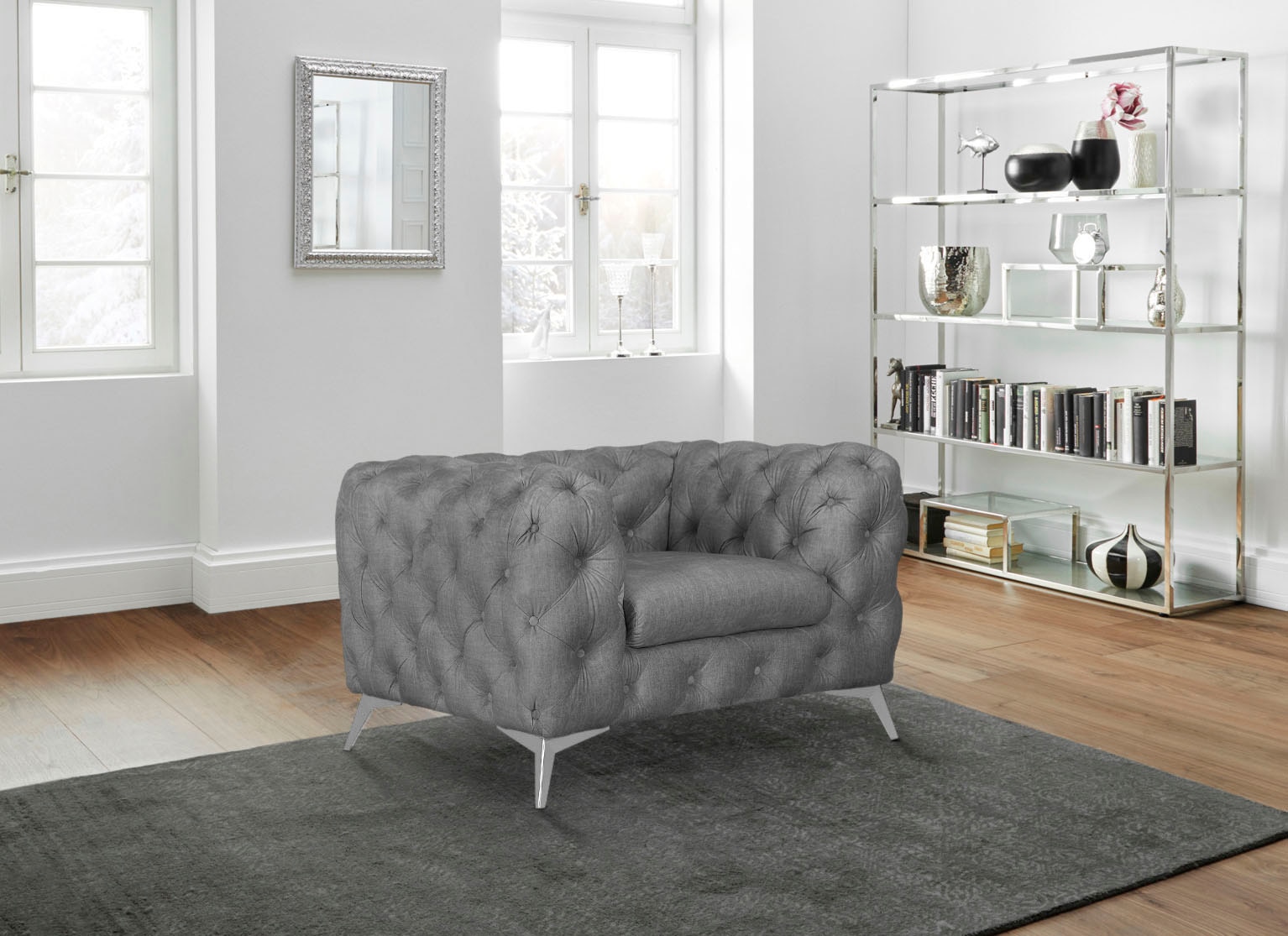 Leonique Chesterfield-Sessel »Glynis Sessel«, aufwändige Knopfheftung, moderne Chesterfield Optik, Fußfarbe wählbar