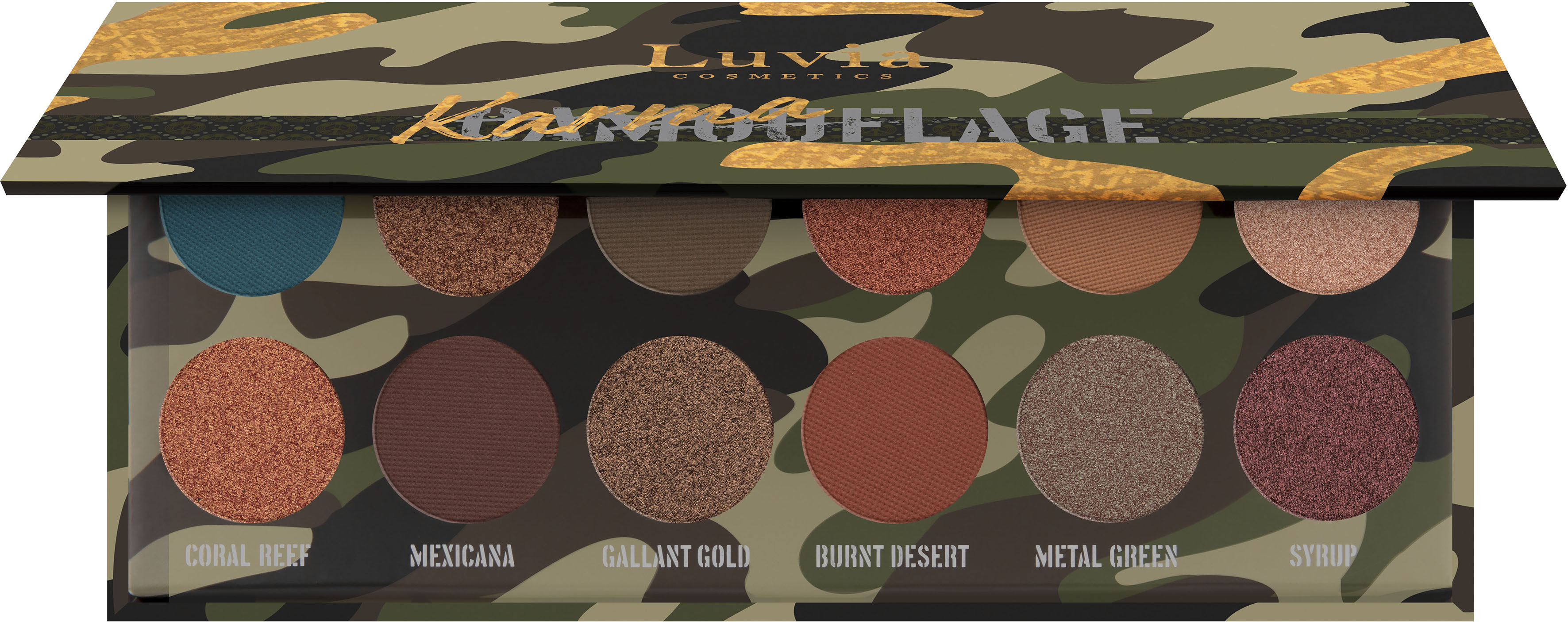 LUVIA COSMETICS Damen Lidschatten-Palette "Karmaflage", grün, Augen-Kosmetika, Matt und schimmernd, hochpigmentiert, müheloses Verblenden.