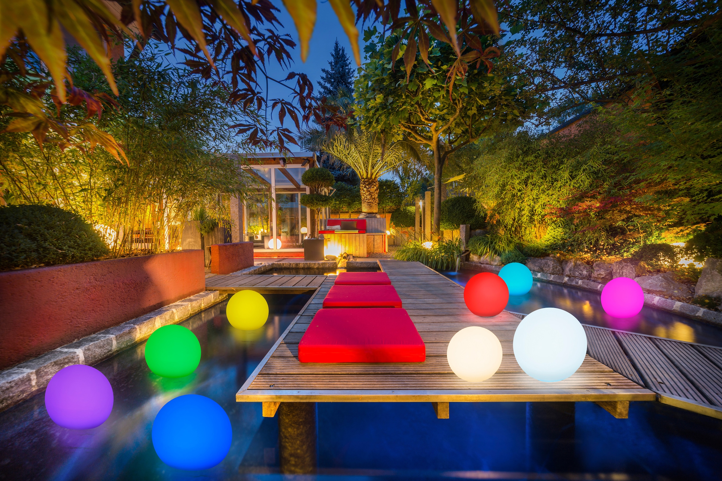 my home LED Solarleuchte »Orlaith, LED-Solar Kugelleuchten Ø 30 cm + Ø 40 cm«, Leuchtmittel LED-Modul | LED fest integriert, mit Erdspießen