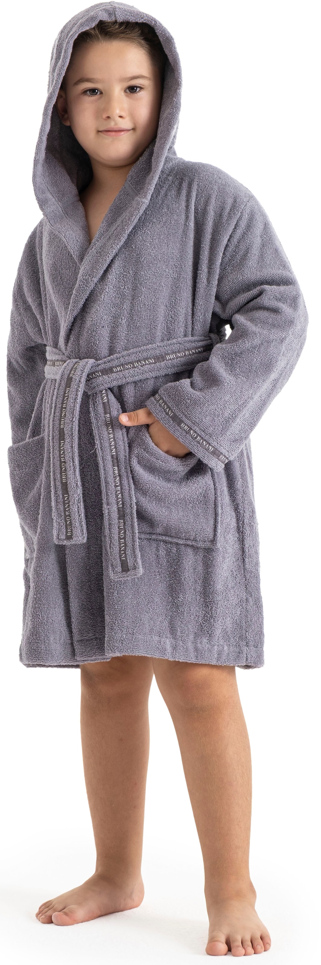 Bruno Banani Kinderbademantel »Danny, Ideal für Zuhause, Schwimmbad oder im Urlaub«, (1 St.), mit Logostreifen, aus 100% Baumwolle