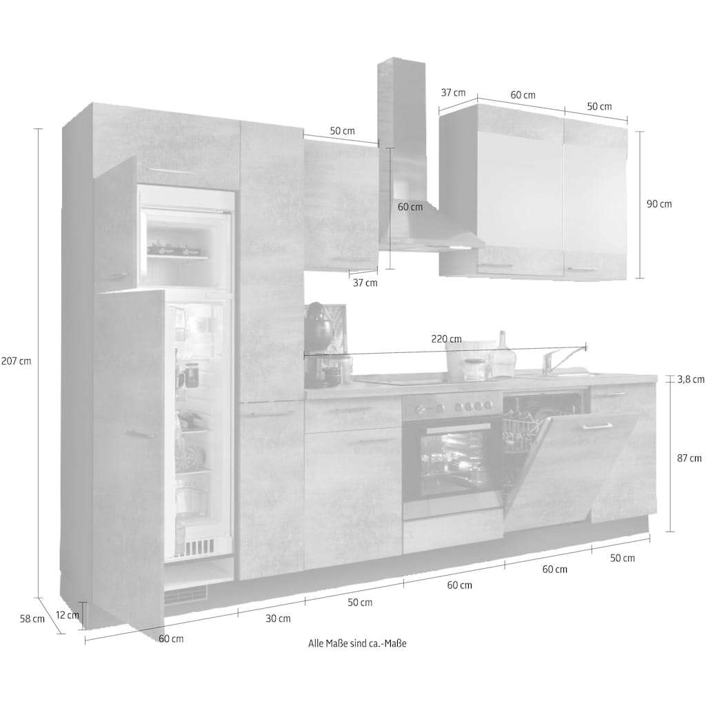 Express Küchen Küchenzeile »Trea«, ohne E-Geräte, vormontiert, mit Vollauszug und Soft-Close-Funktion, Breite 310 cm