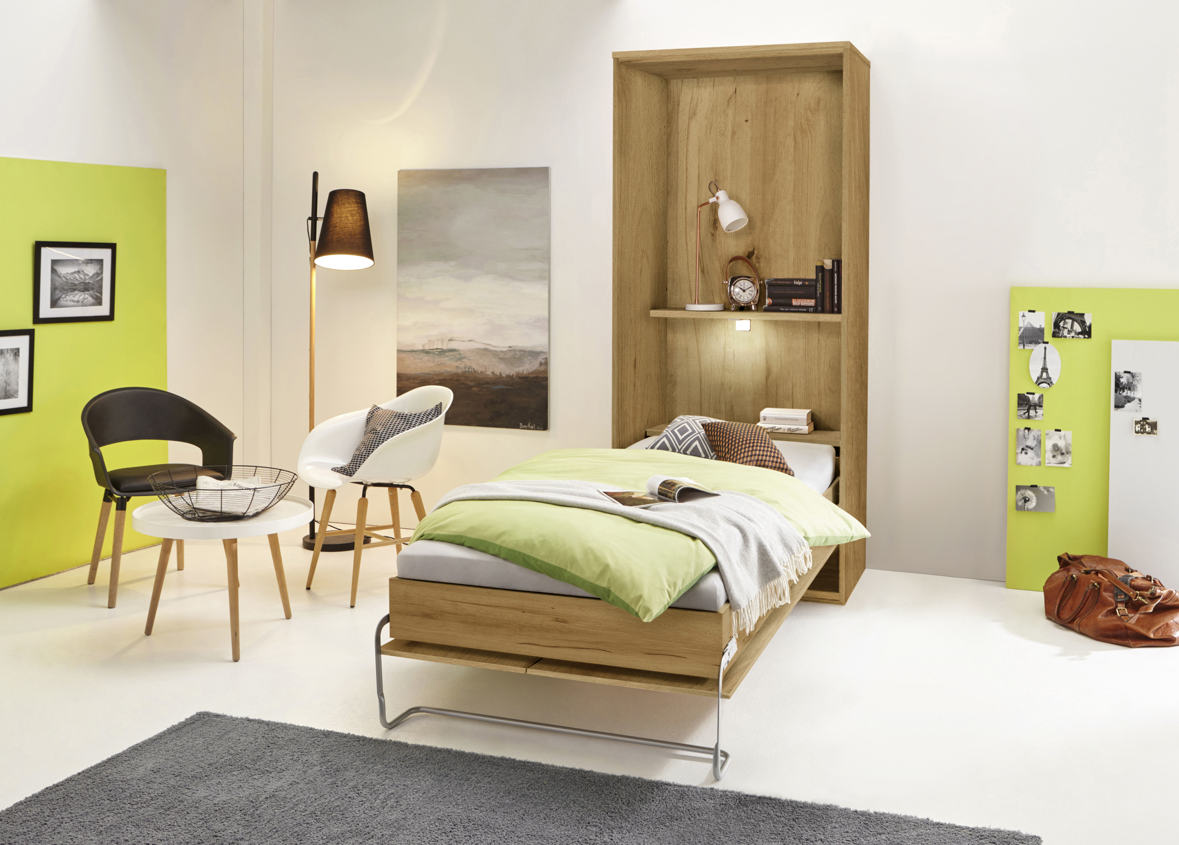 priess Schrankbett "Ancona Schrankklappbett Jugendbett Klappbett Wandbett" mit Lattenrost, Regal und LED-Beleuchtung, in 3 Breiten