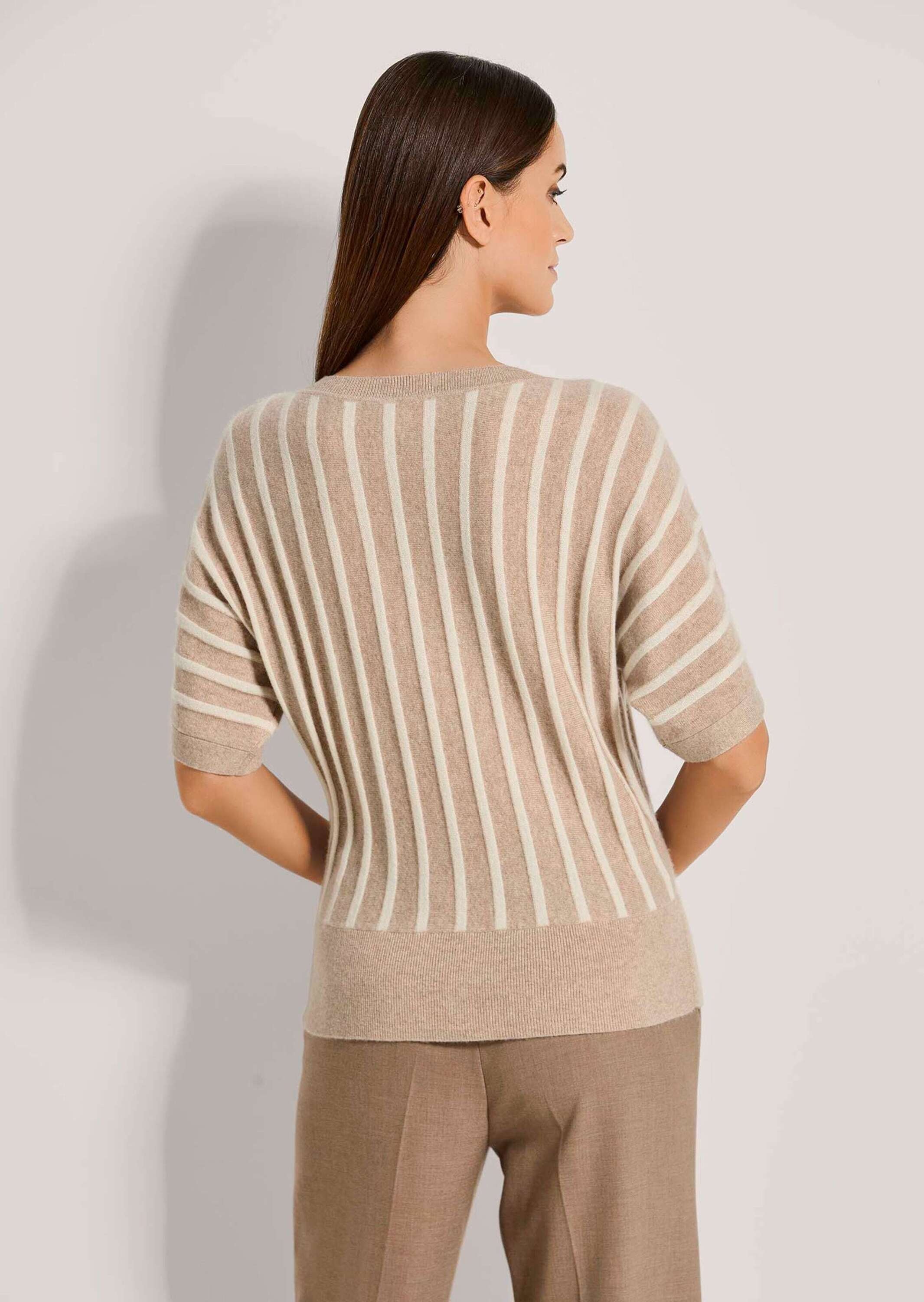 Longpullover MADELEINE "Pullover Streifenpullover aus Good Cashmere", Damen, Gr. 36/38, weiß (caramel, wollweiß), Obermaterial: 100% Kaschmir WS., Modern, normal, Pullover Longpullover 3