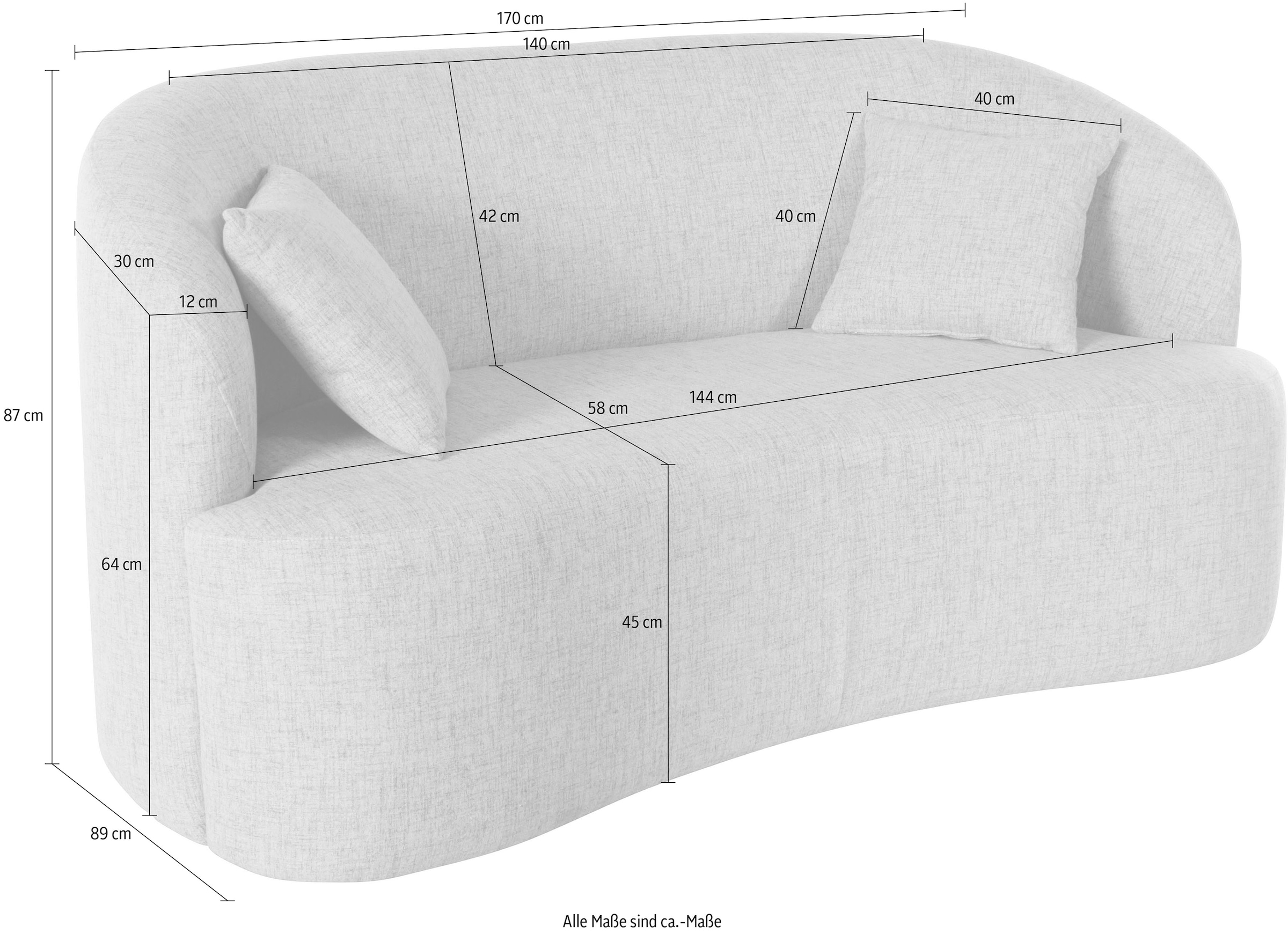 LeGer Home by Lena Gercke 2-Sitzer »Dilara«, gerundete Rückenlehne und Front, in 3 Bezugsqualitäten