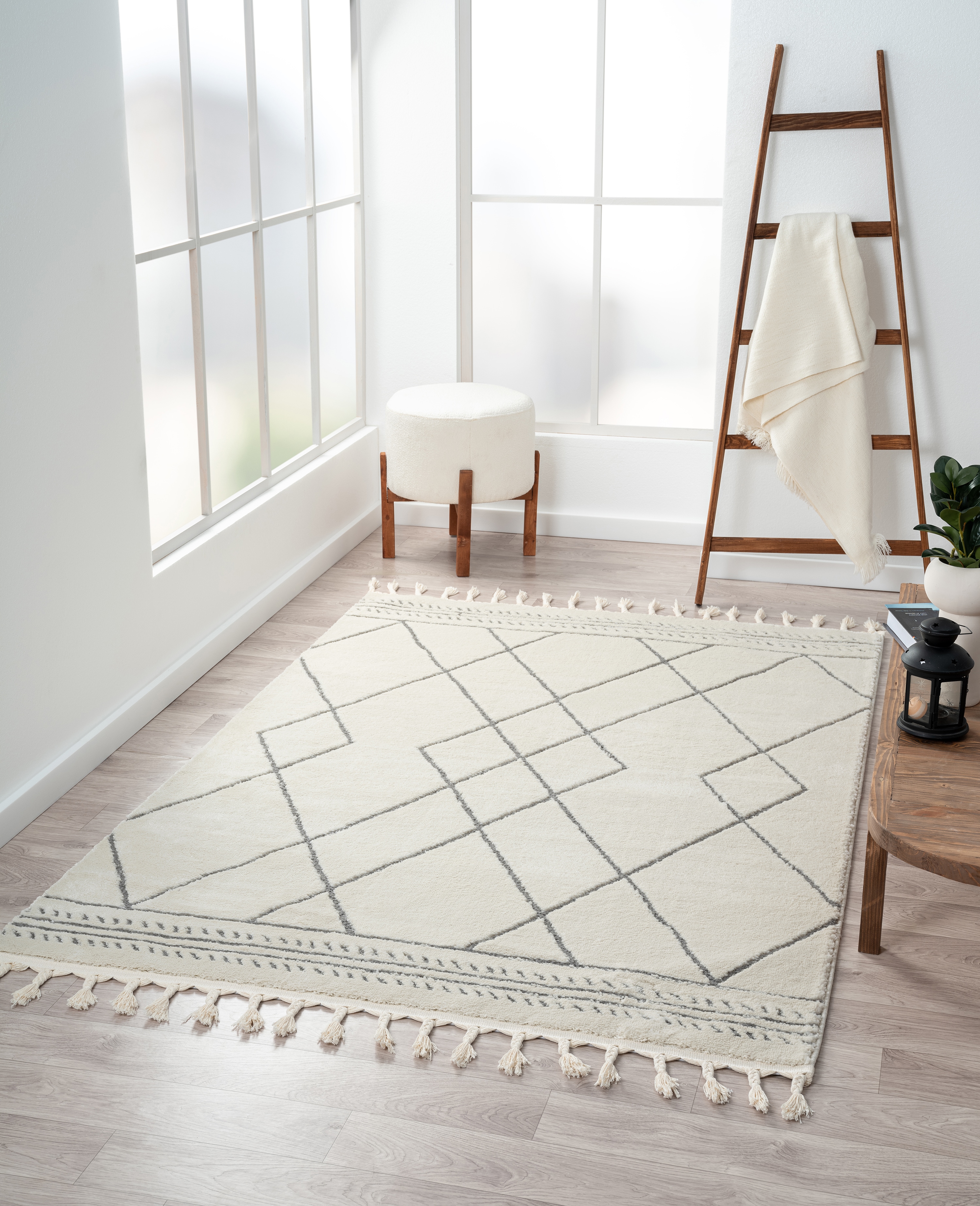 Myflair Möbel & Accessoires Hochflor-Teppich "Moroccan Design, LAGERRÄUMUNG" rechteckig 24 mm Höhe modern, marokkanisches Design, Rauten Muster, weich, mit Fransen