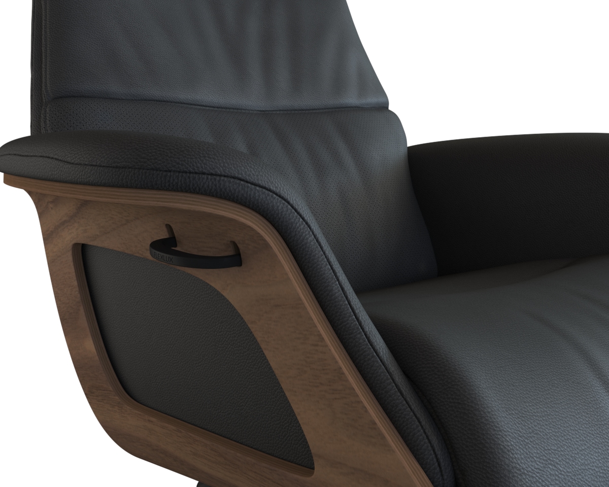 FLEXLUX Relaxsessel »Clement Rücken u. Kopfverstellung, ergonomisch, Airchannels«, Rücken- & Kopfteilverstellung, Drehbar, Armlehne Walnuss, Fuß Schwarz