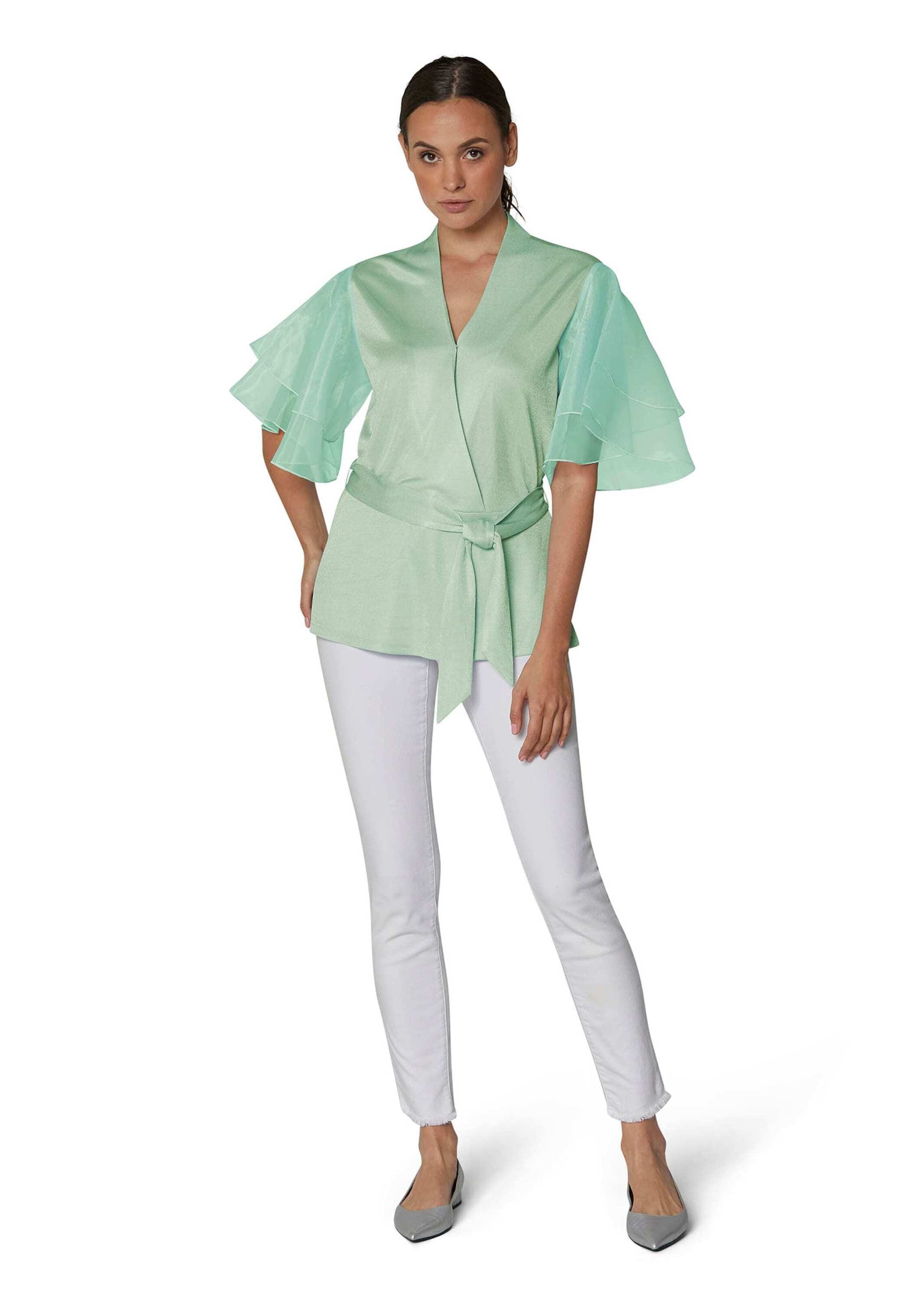 MADELEINE Langarmbluse »Bluse Bluse im Metallic-Look mit transparenten Ärmeln«