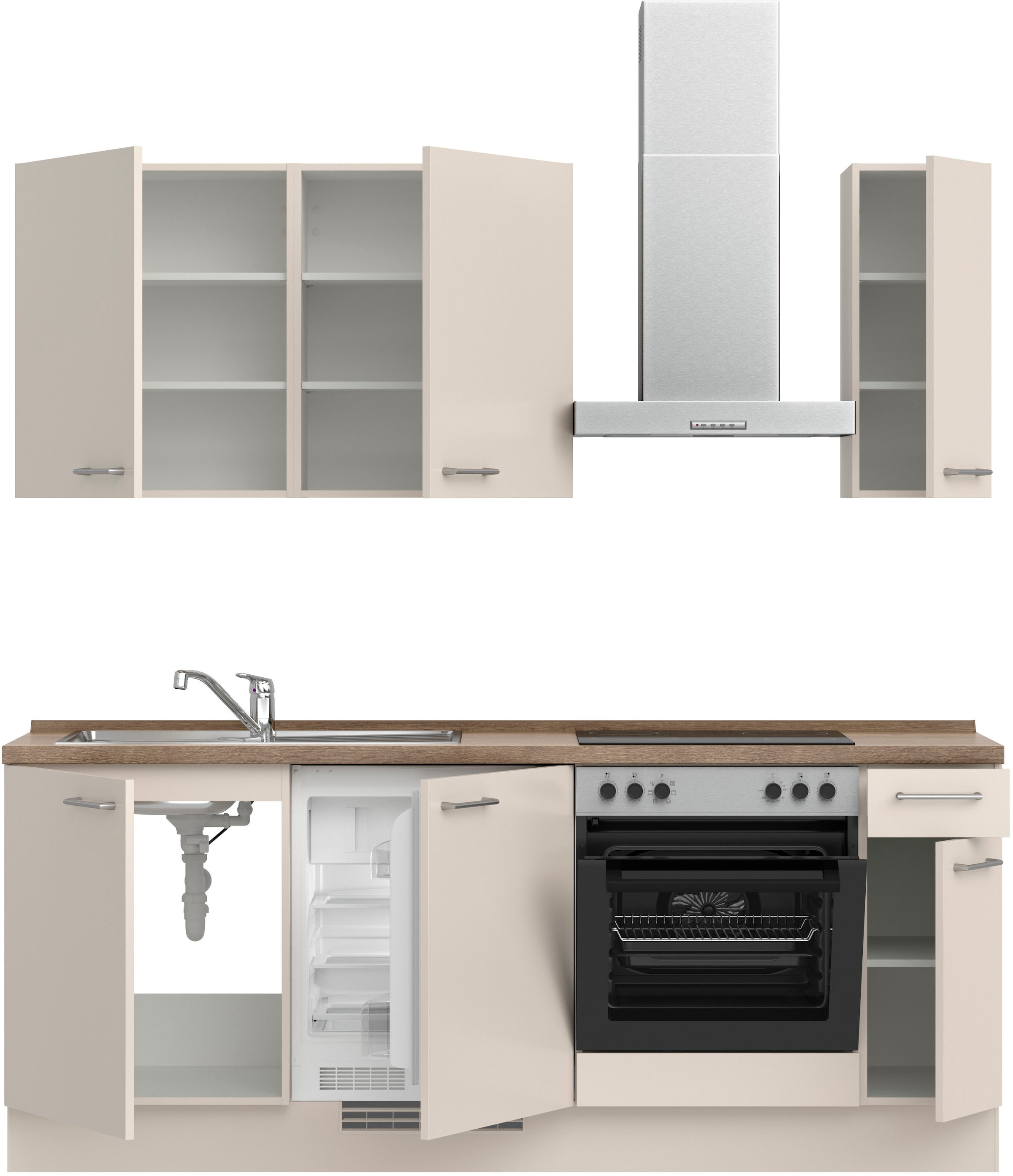 nobilia® Küchenzeile »"Laser I", Breite 210 cm, Ausrichtung wählbar«, vormontiert, wahlw. mit unterschiedlichen E-Geräten-Sets