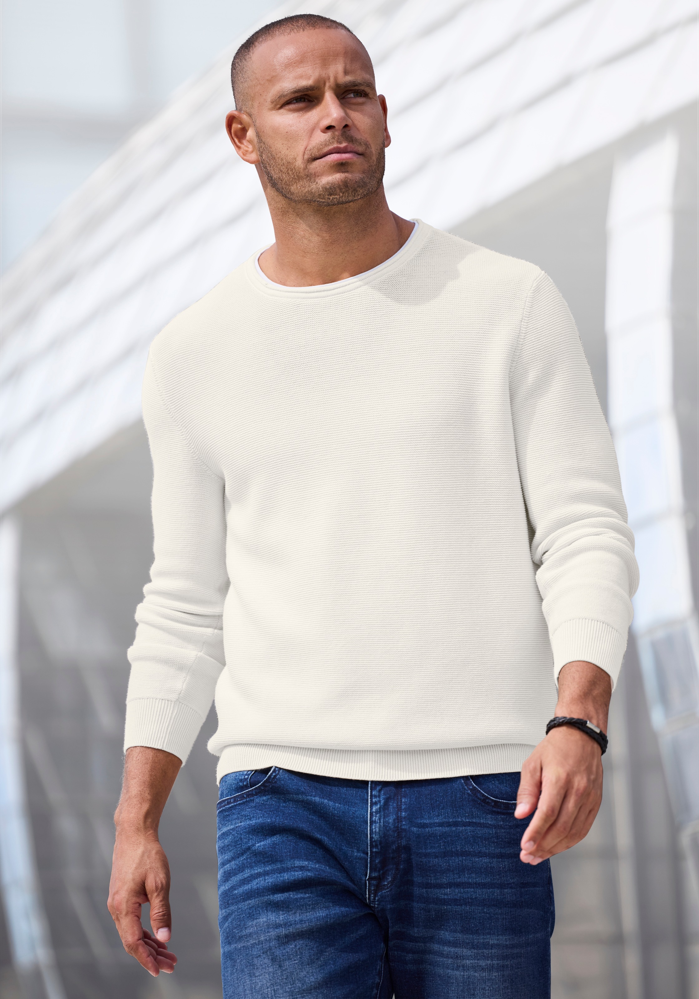 AUTHENTIC LE JOGGER Strickpullover mit Double-Layer Optik, Pullover aus rei günstig online kaufen