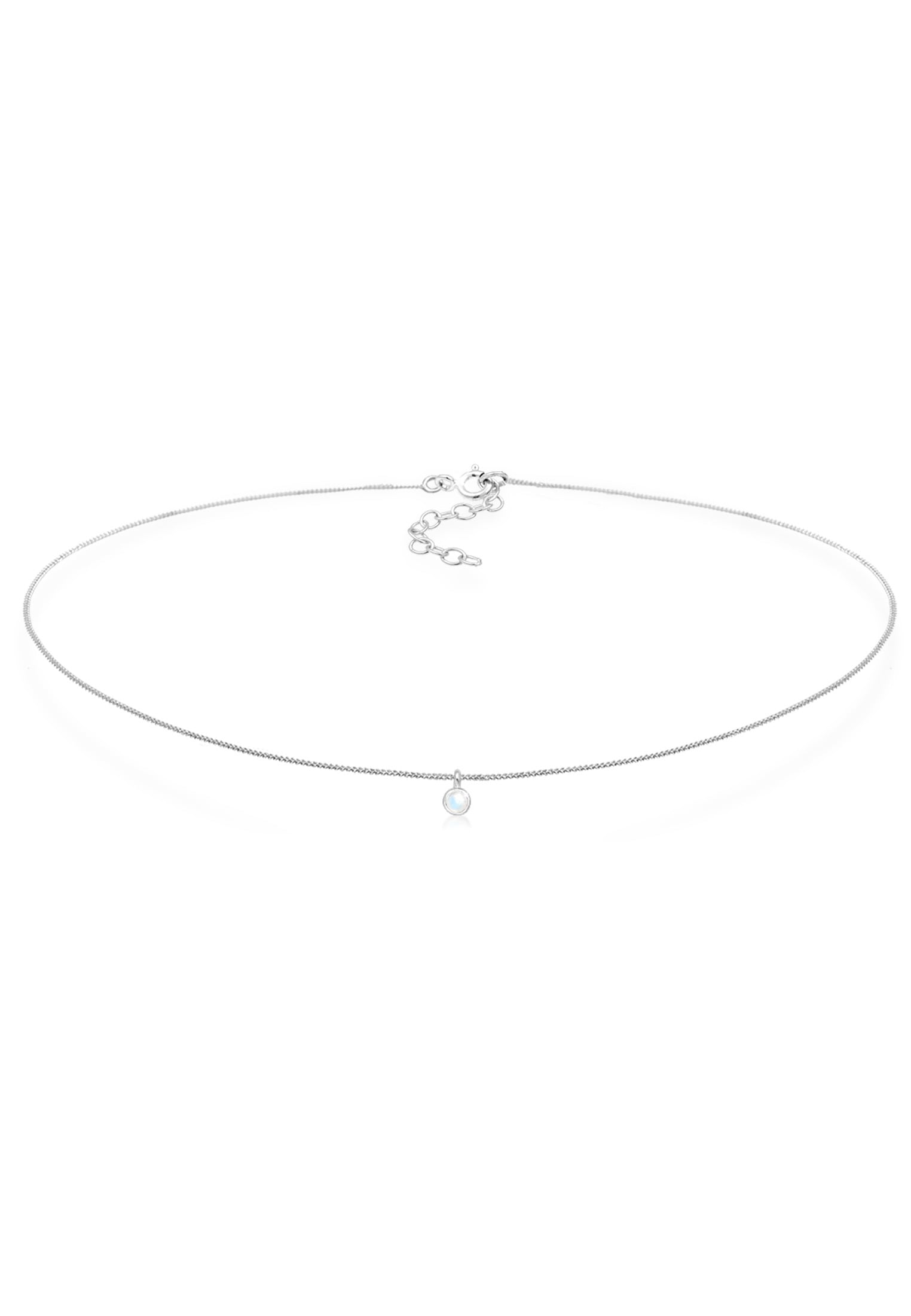 ELLI Damen Choker "Halskette Choker mit Anhänger Mondstein Rund 925 Silber", mit Steinen, Silber 925 (Sterlingsilber), silber, Silber 925