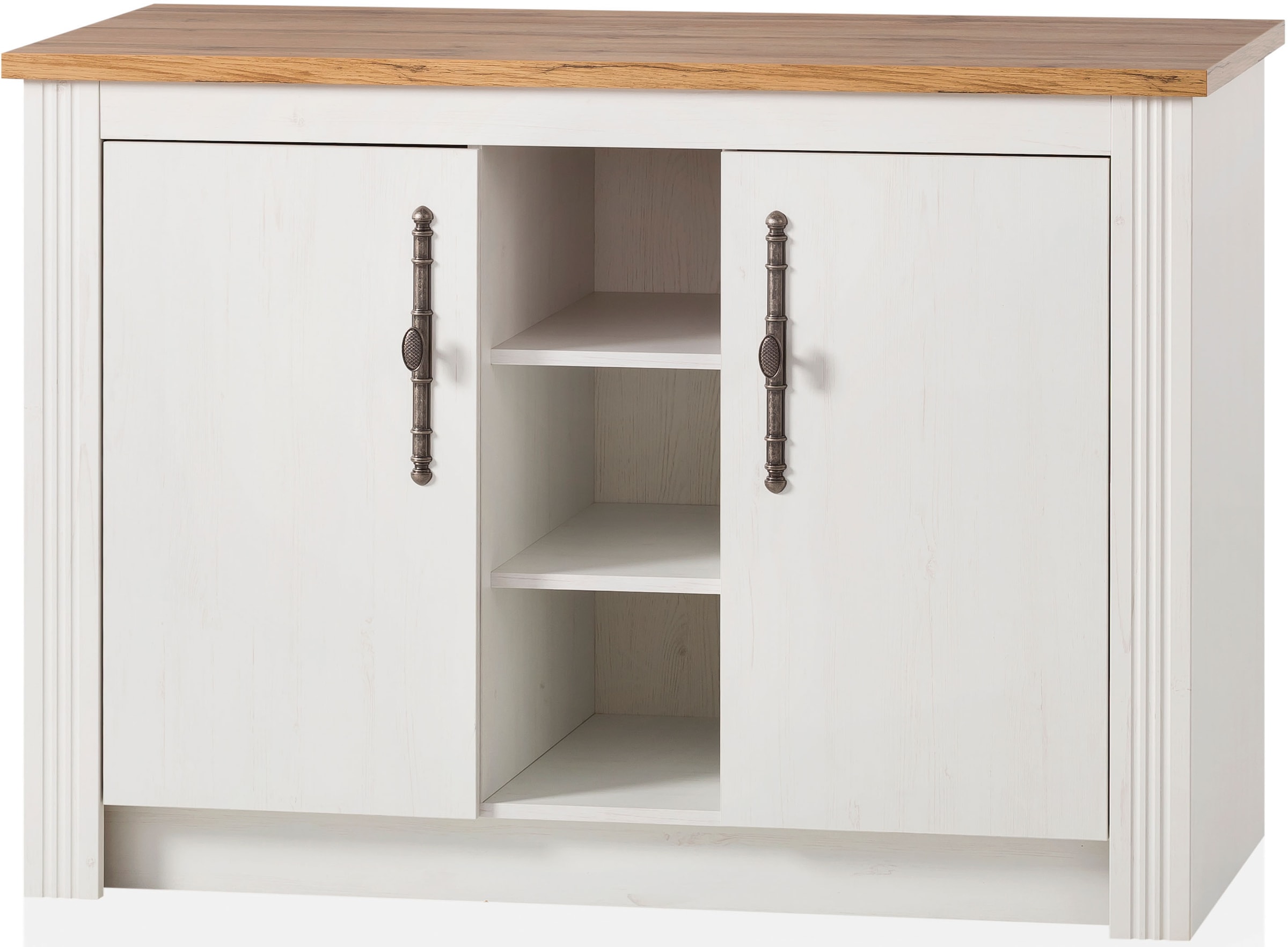 KOCHSTATION Küchenzeile »KS-Westminster, Pantryküche im Landhaus Stil, hochwertige Metallgriffe«, (Set), Breite 194 cm, Kommode, Wandpaneel, Hängeschrank und Herdumbau