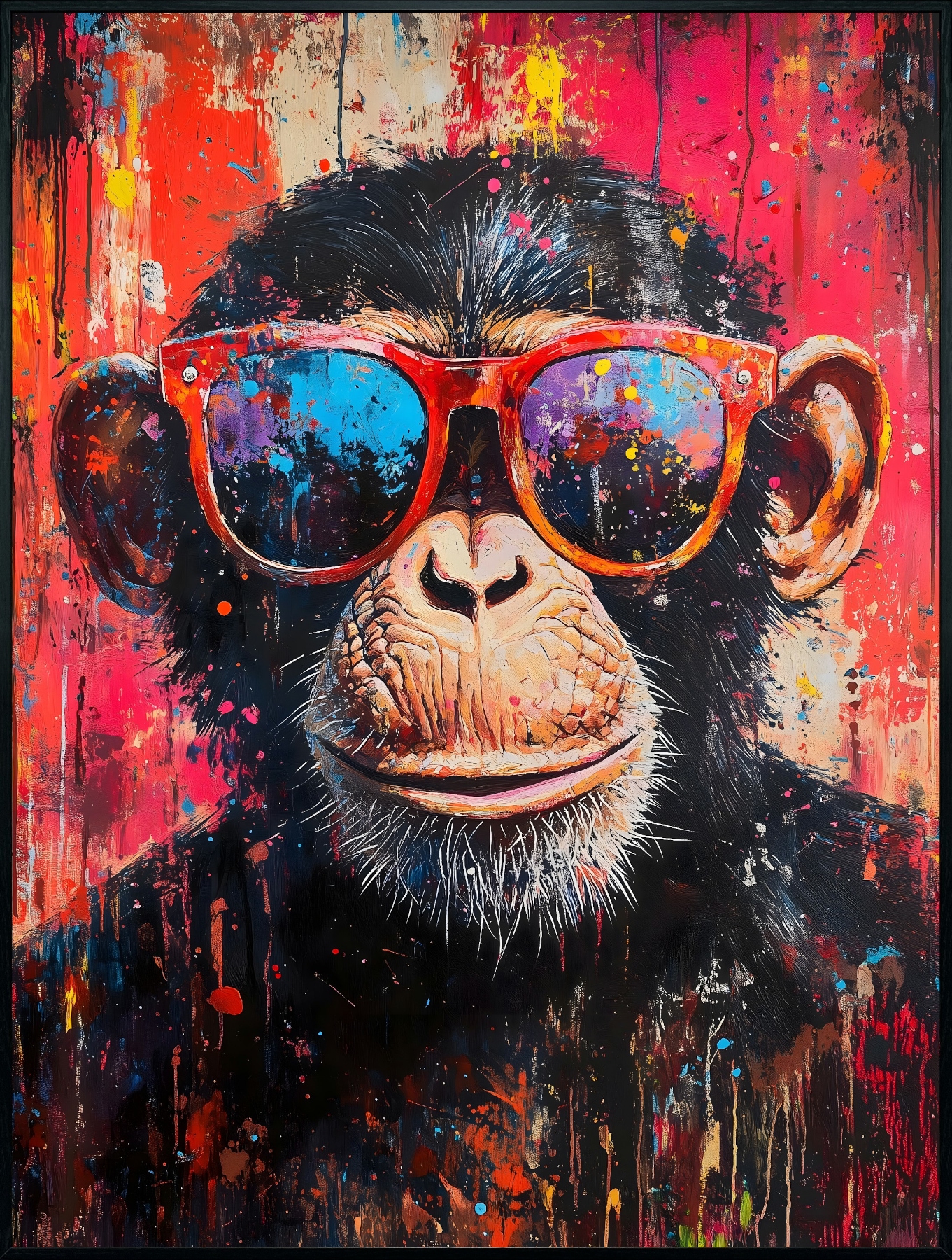 Bönninghoff Ölgemälde "handarbeit gerahmt SCHIMPANSE 60x90 cm – Wandbild Pop Art" Affen Affenbilder Pop Art 1 Stk. tlg. handgefertigt, jedes Bild ein Unikat, Schattenfugenrahmen