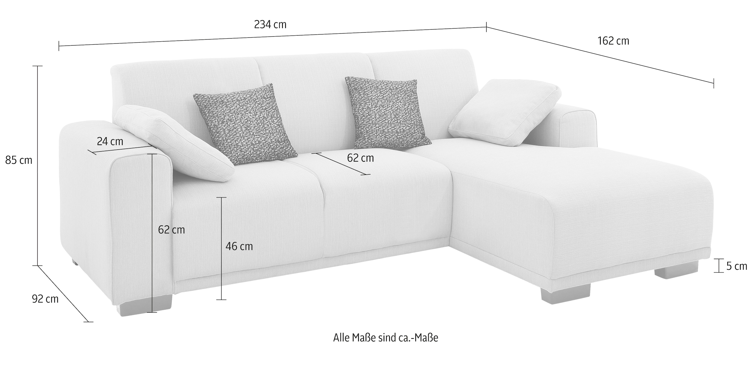 234x162 wahlweise links rechts 2 Stellmaße Kissen, Recamiere oder »Bornholm | BAUR bestellbar Ecksofa incl. Home cm«, affaire