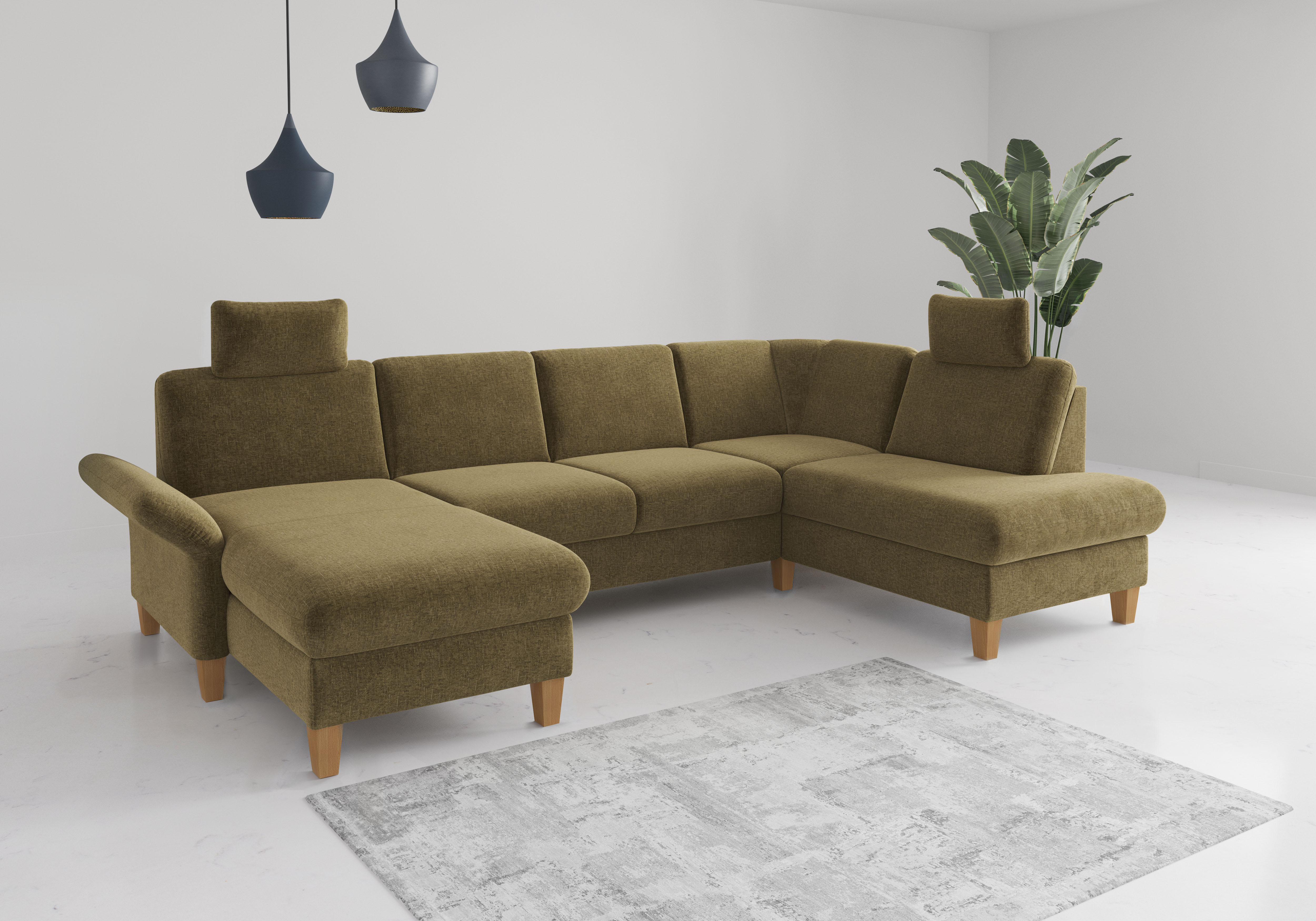 OTTO home Wohnlandschaft "Rochelle, U-Form" optional mit Armteilverstellung, mit Schlaffunktion & Bettkasten