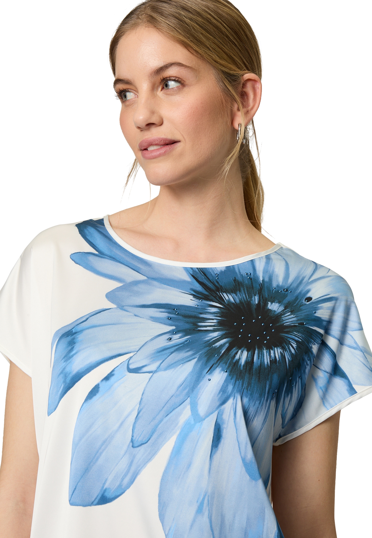 Zero Kurzarmshirt »zero Satinshirt mit Blumendruck«, (1 tlg.), Ziersteine