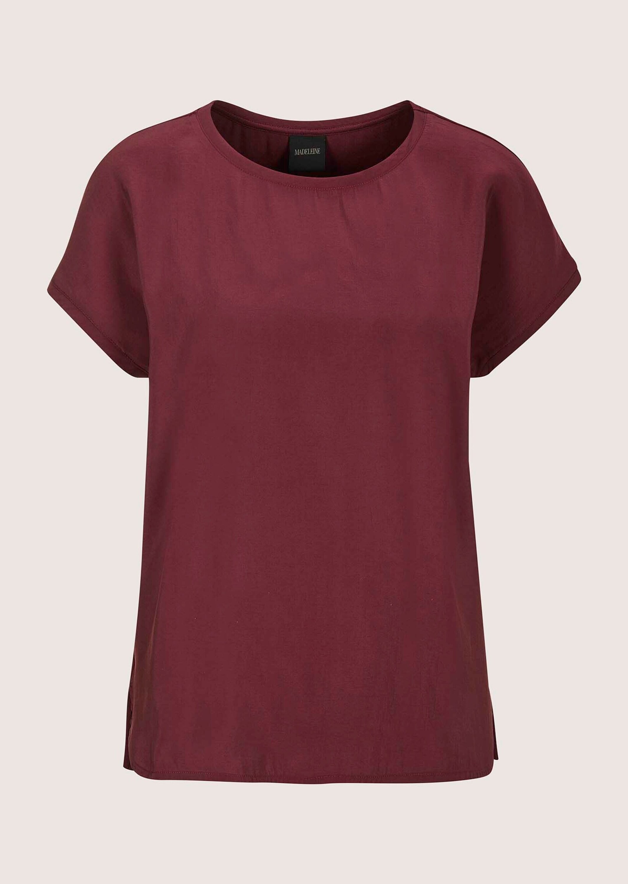 MADELEINE Kurzarmshirt "Blusenshirt Fließendes Viskose-Shirt mit Jersey-Rücken" Gerundeter Saum