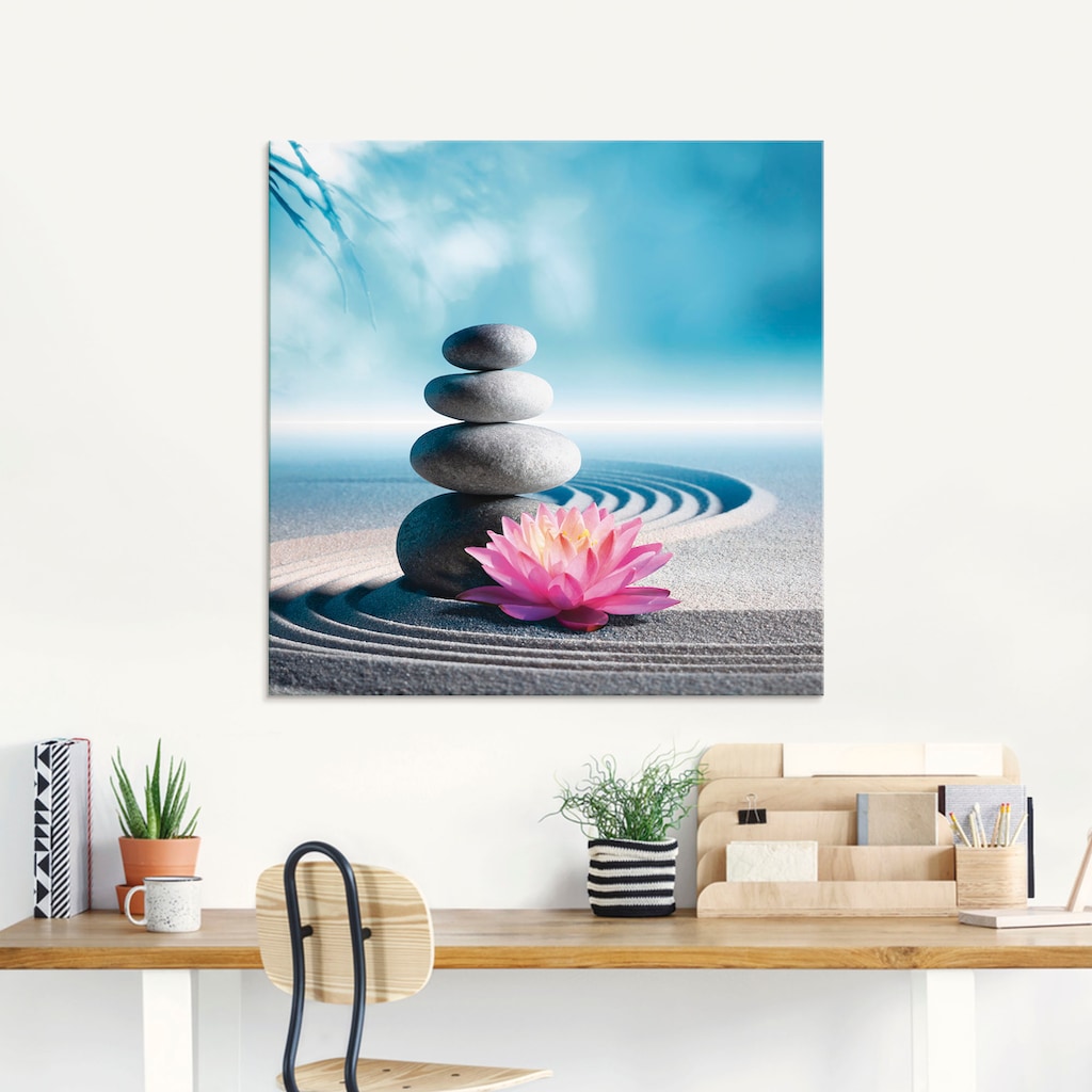 Artland Glasbild »Sand, Lilie und Spa-Steine in Zen-Garten«, Zen, (1 St.)