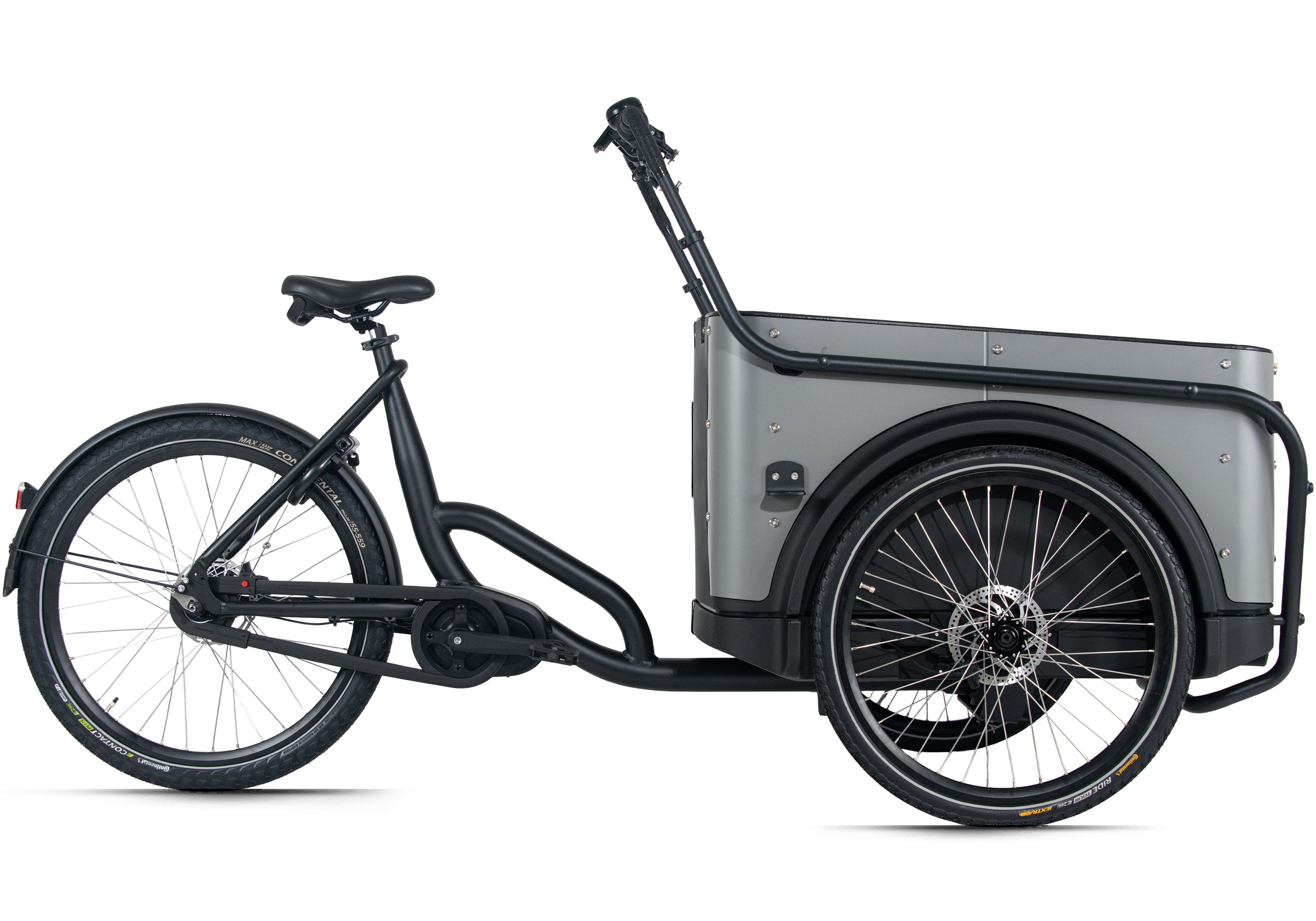 Royal Cargo Bikes »Cargo 3W Premium 17,5Ah / 630 Wh 24 / 26 Zoll grau« 7 Gang Shimano Nexus Schaltwerk Nabenschaltung Mittelmotor 250 W