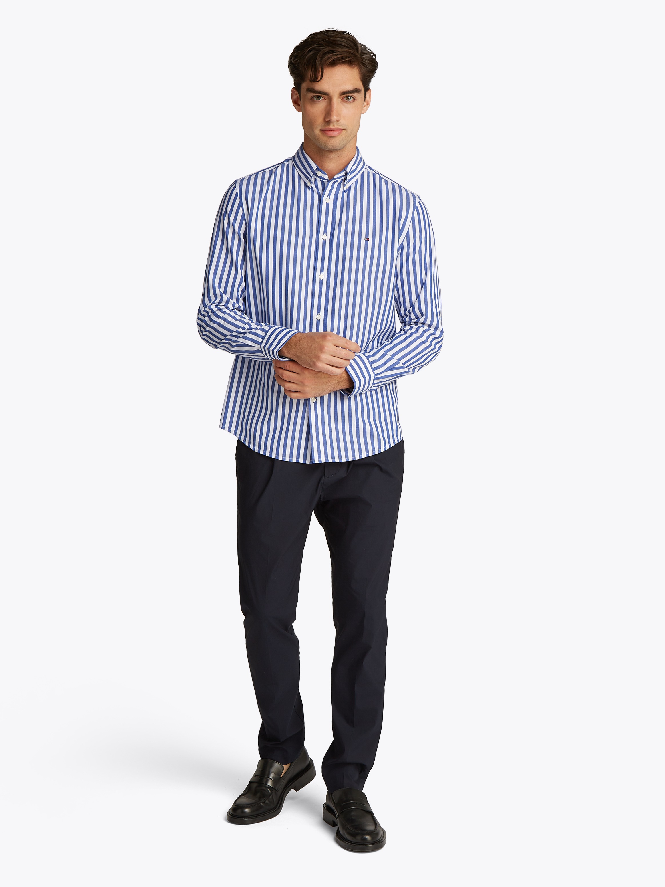 Tommy Hilfiger Langarmhemd »FLEX POPLIN BOLD STRIPE RF SHIRT«, Mit Rundhalsausschnitt