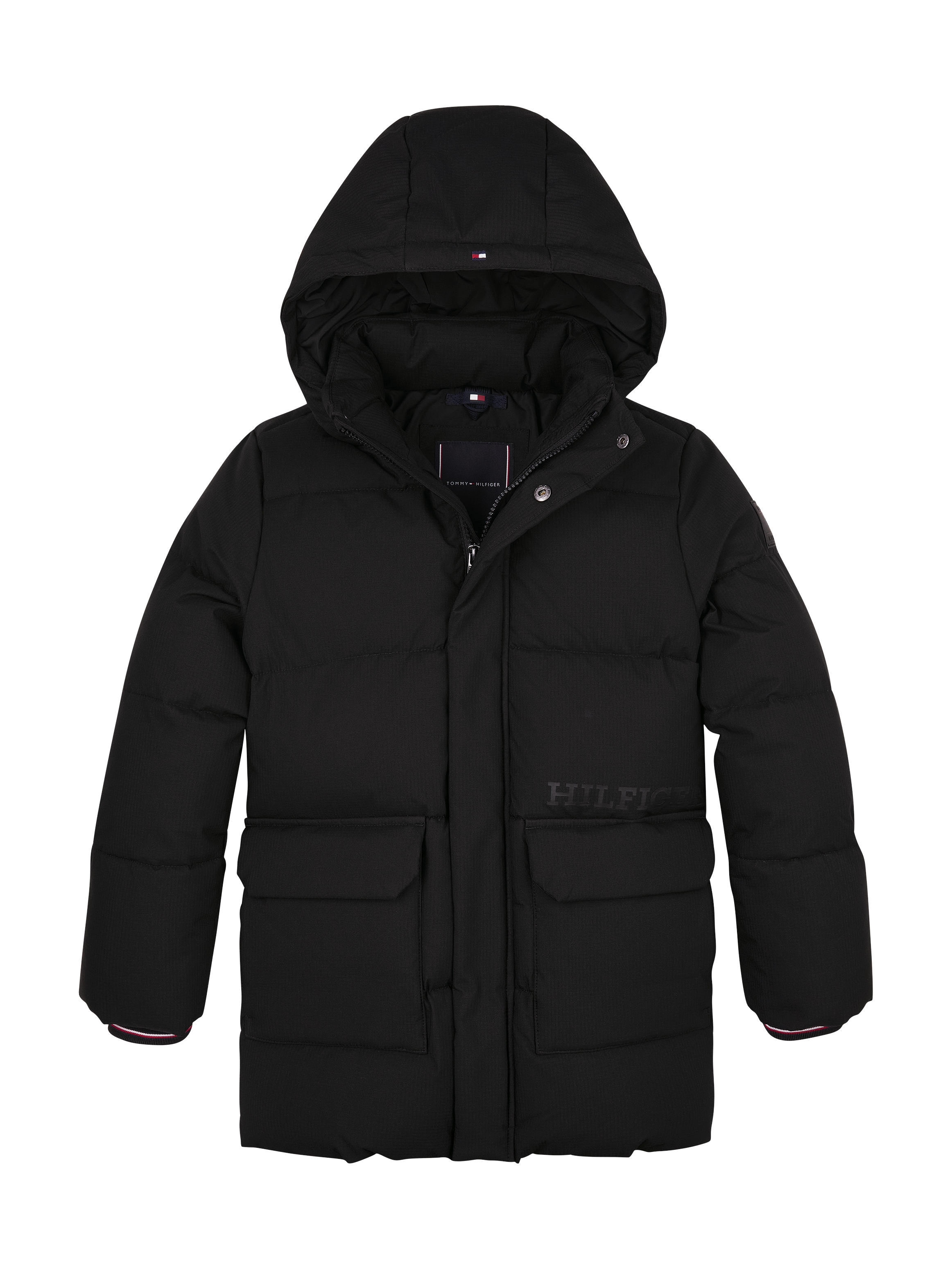 Tommy Hilfiger Steppjacke »MONOTYPE RIBSTOP PUFFER JACKET«, mit Kapuze, mit Kontrast-Streifen, Logoschriftzug