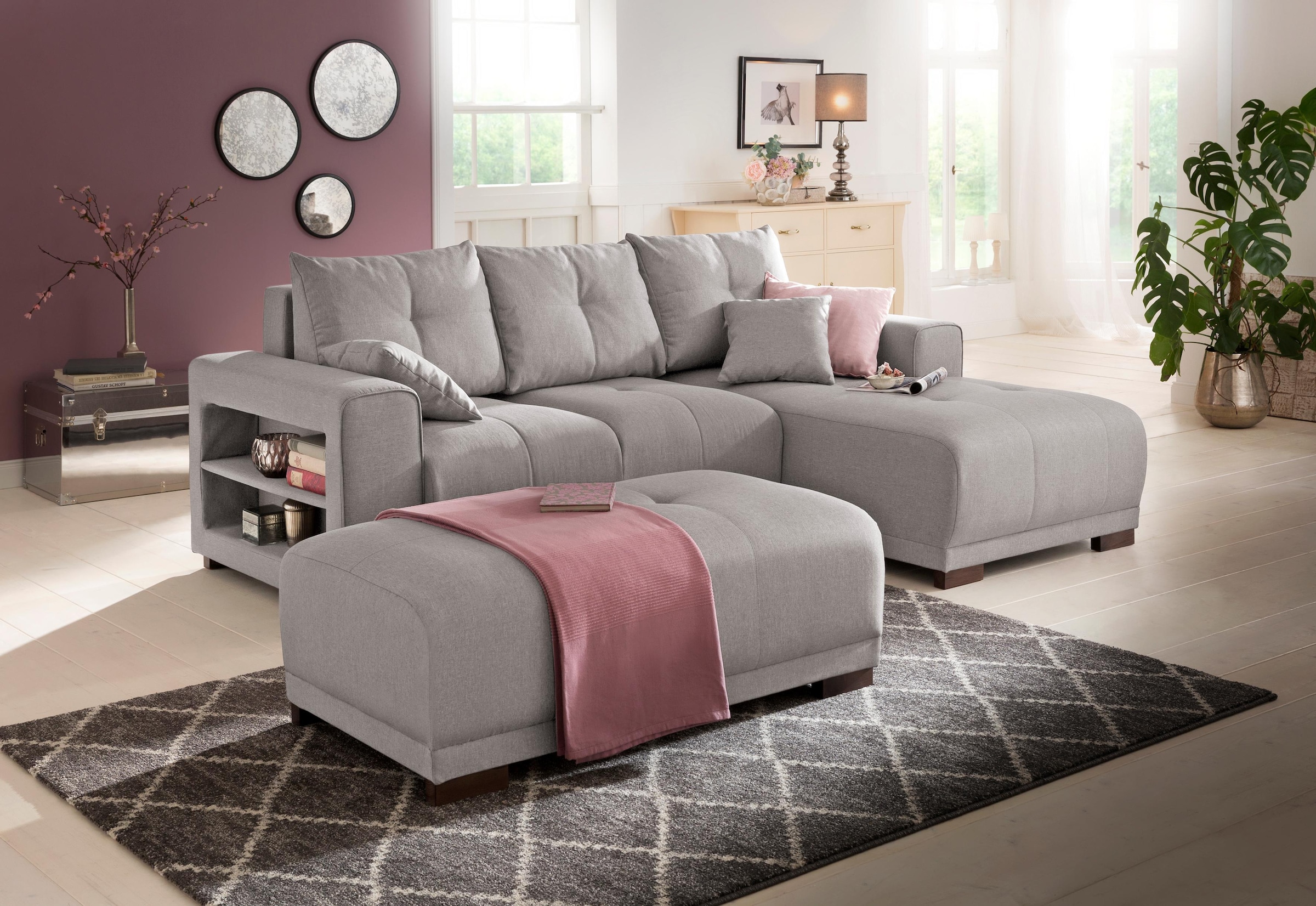 Home affaire Ecksofa »Viborg L-Form«, mit Regal in der Armlehne, wahlweise mit Bettfunktion