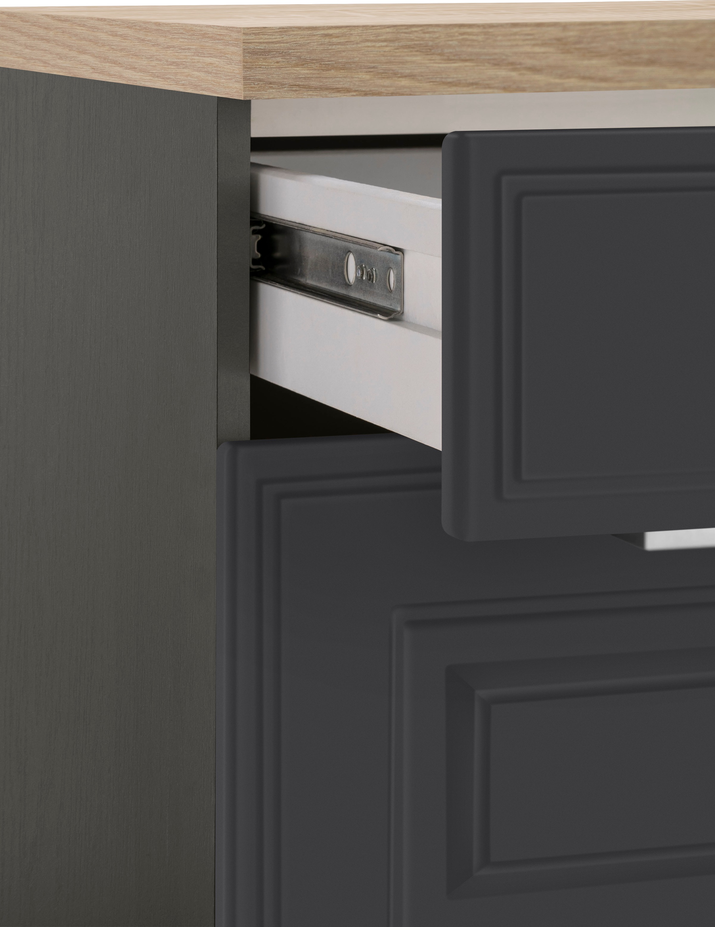 KOCHSTATION »KS-Stockholm« Breite 330 cm, mit hochwertigen MDF Fronten im Landhaus-Stil