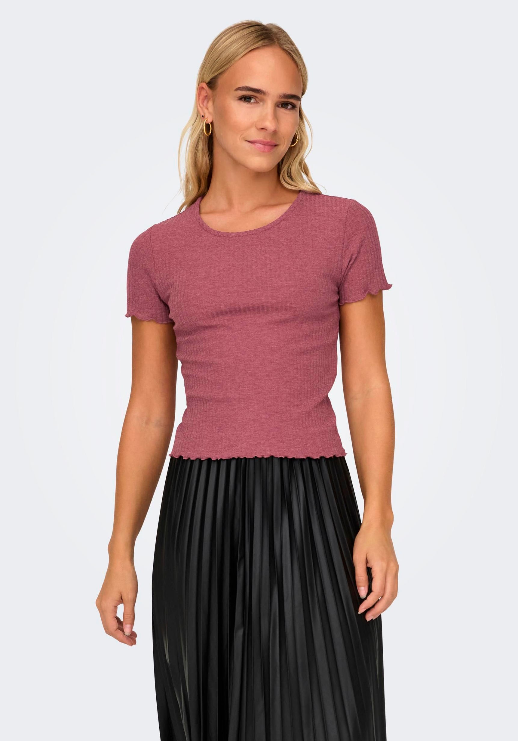 ONLY 1100000002199 "ONLEMMA S/S SHORT TOP NOOS JRS" Rundhals, modisch, regular fit, gewellter Abschluss, unifarben
