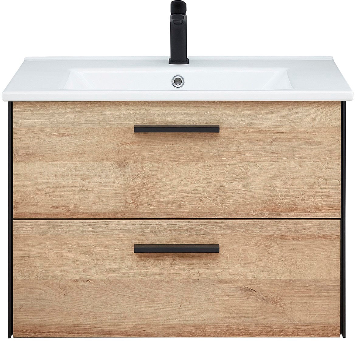 Saphir Badmöbel-Set »Quickset 395 3-teilig, Keramikwaschtisch mit LED-Spiegel«, (5 St.), Midischrank, inkl. Türdämpfer, 2 Türen, 3 Schubladen, Bad-Set