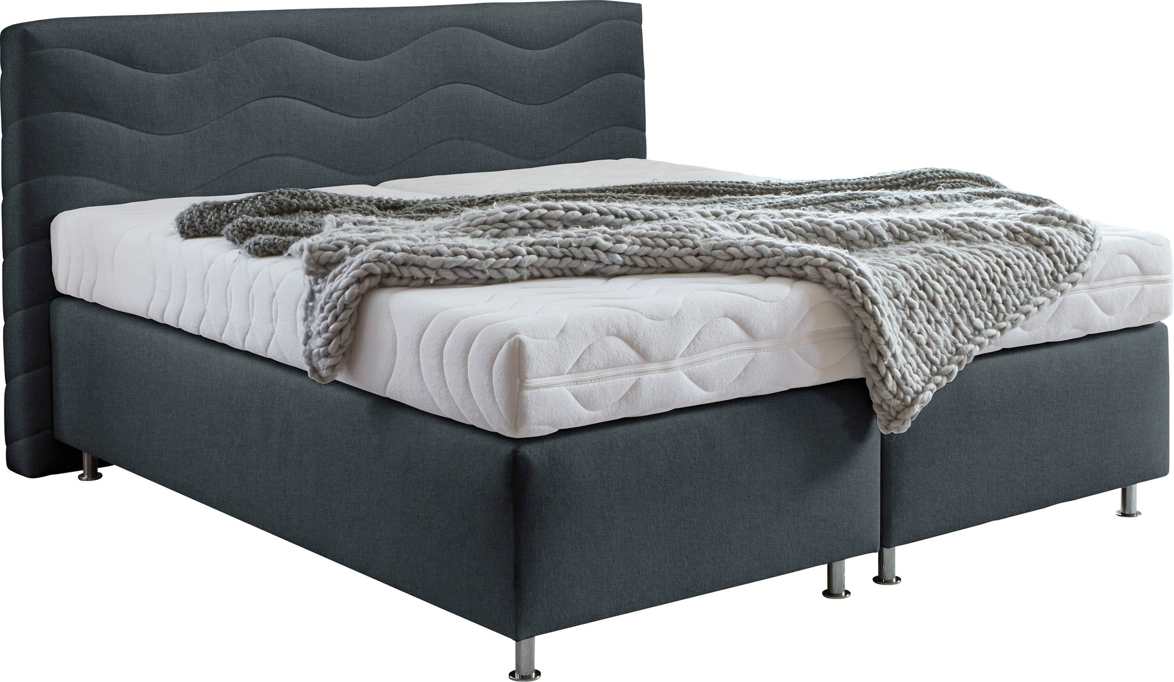 Boxspringbett "Sigma", grau (charcoal), B:215cm L:210cm, Bezug Bett: Microvelours (100% Polyester) oder Feinstruktur (100% Polyester);Bezug Bonnell-Federkernmatratze: 100% Polyester;Bezug Kaltschaummatratze: 100% Polyester;Bezug Tonnentaschenfederkernmatr