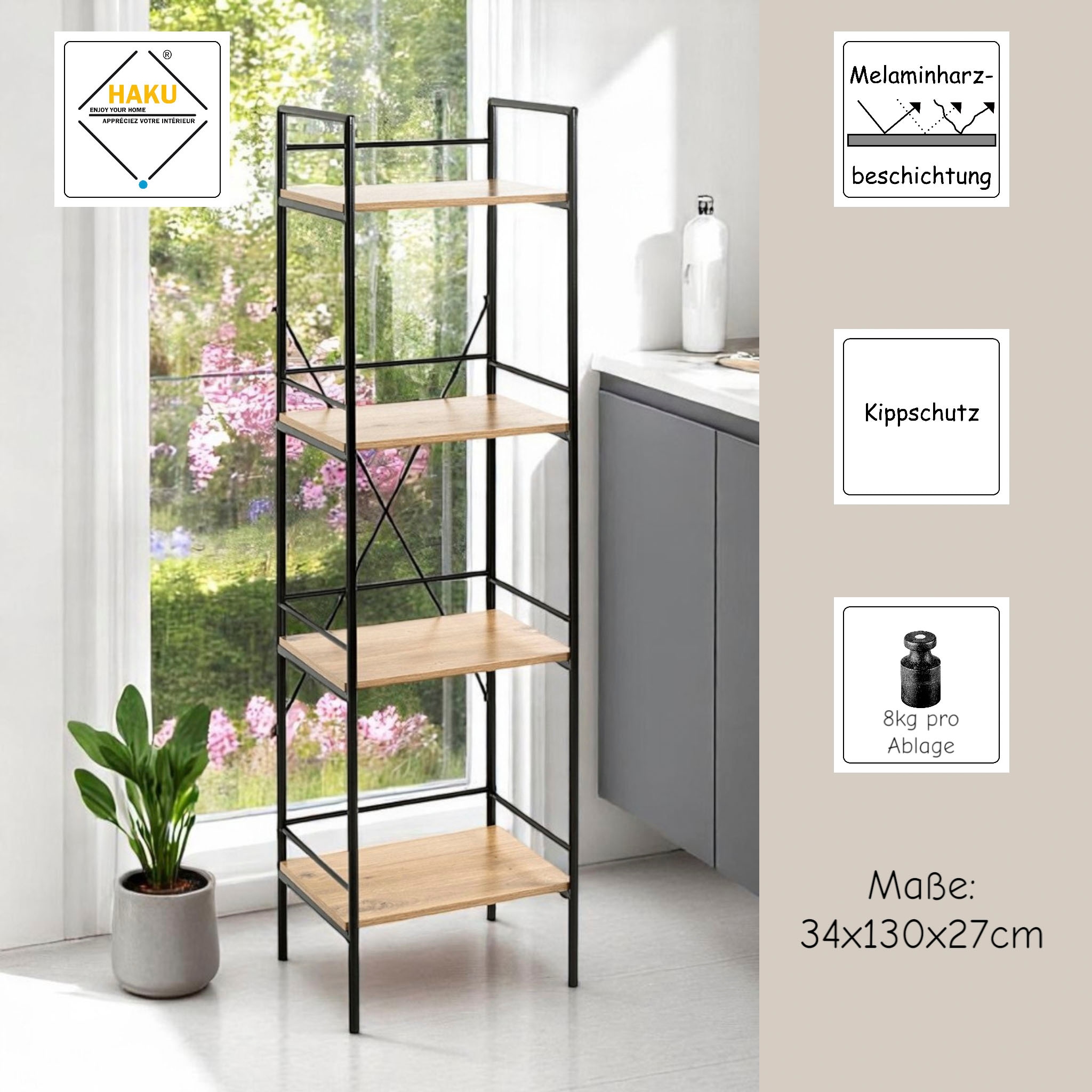 HAKU Regal »Aufbewahrungsregal, Dekoregal, Standregal« 1 Stk. tlg. rechteckig - aus MDF Braun - B/T/H 34/27/130 cm