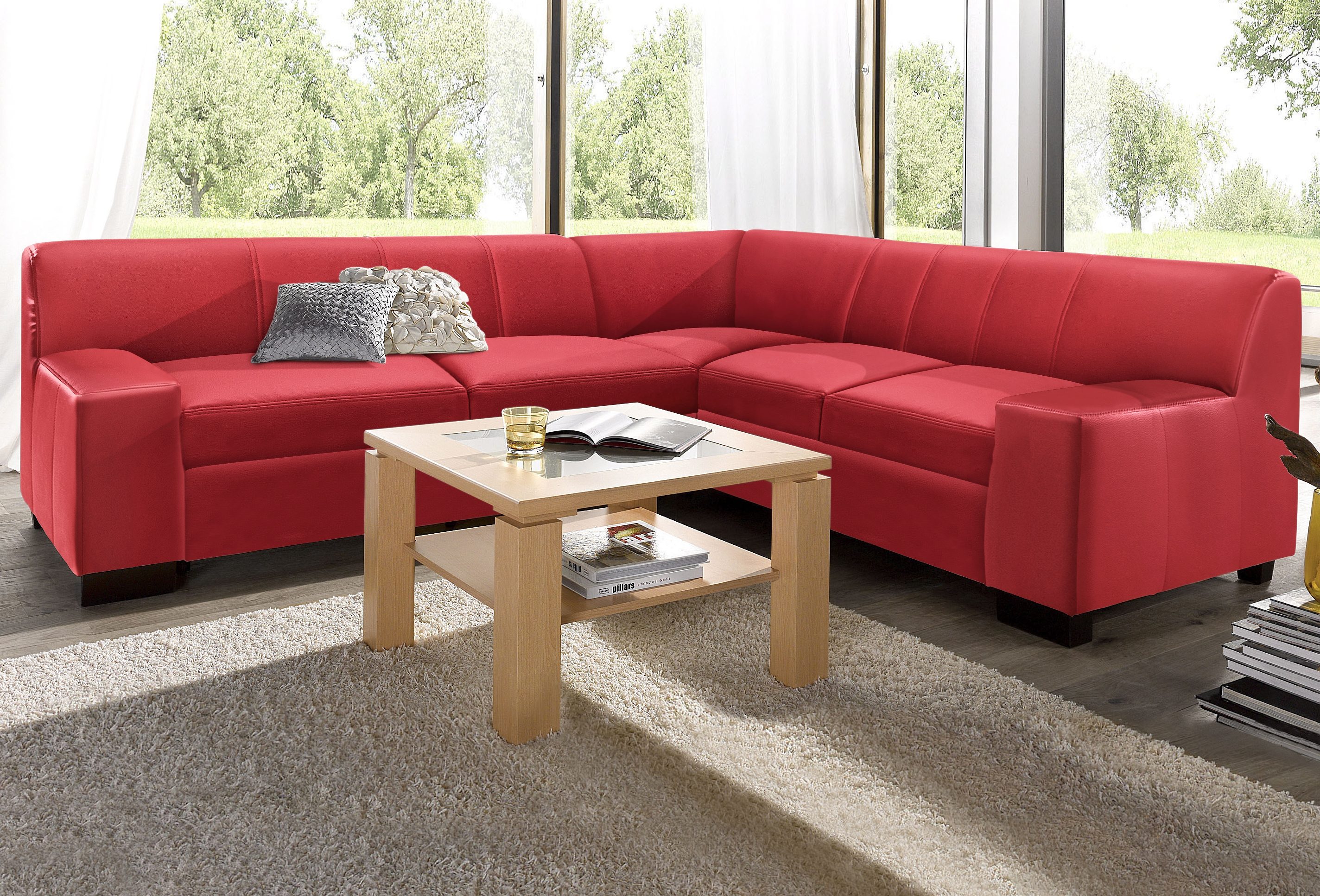 DOMO collection Ecksofa "Norma Top, elegant & modern, flache Armlehnen, Breite 247cm, L-Form" wahlweise mit Bettfunktion