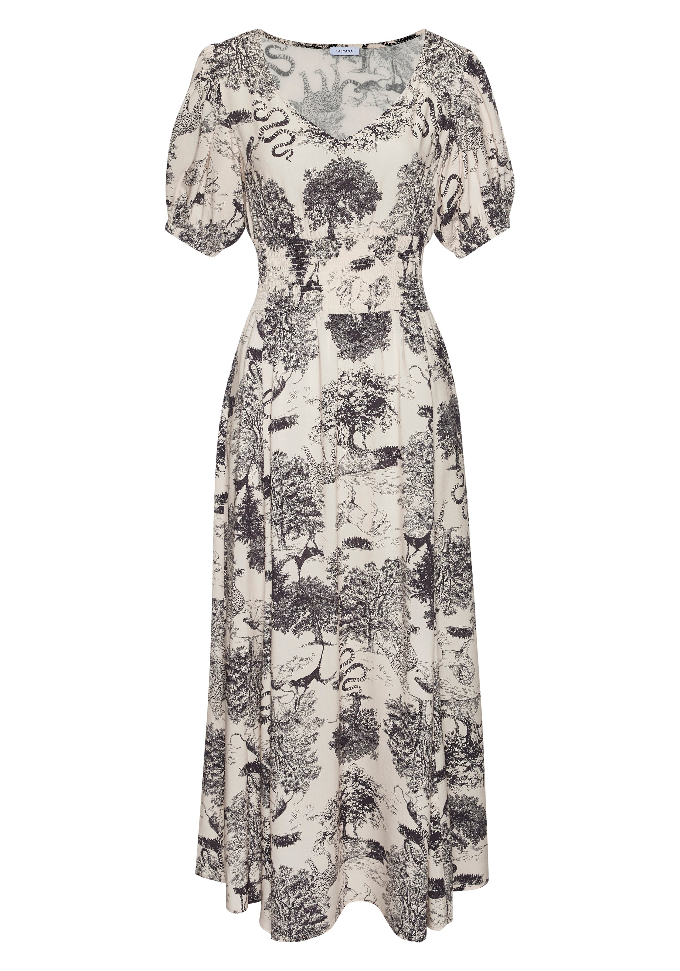 LASCANA Maxikleid mit Alloverdruck und V-Ausschnitt, Sommerkleid, Strandkle günstig online kaufen