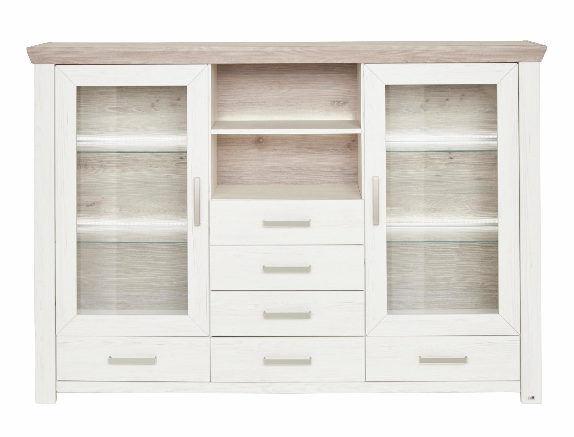 set one by Musterring Highboard »York«, Typ 56, mit Glastüren, Beleuchtung optional, B 184 cm