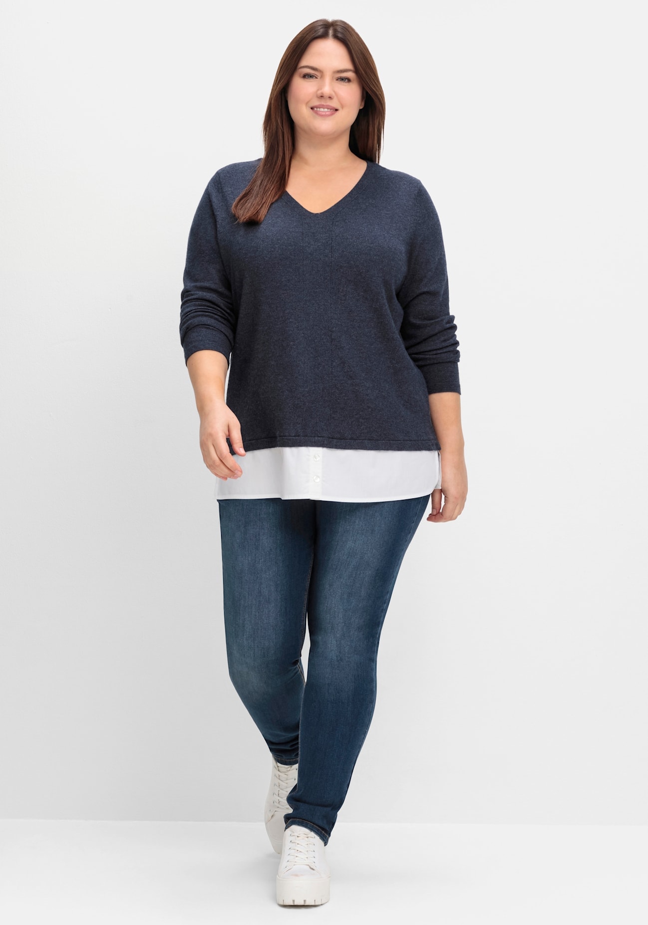 Sheego V-Ausschnitt-Pullover "Strickpullover" günstig online kaufen