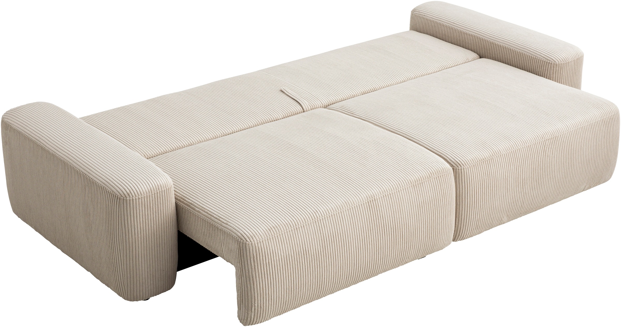 INOSIGN 3-Sitzer »TORGE (257cm), Sofa,Schlafsofa in Cord, Samtvelours, Struktur fein«, rundes Design, Schlaffunktion u. Bettkasten, Liegefläche: 135/200 cm