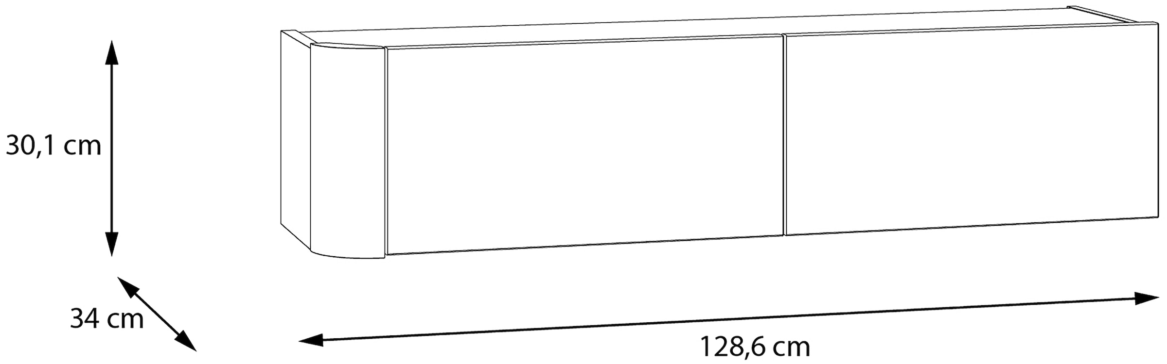 FORTE Wandregal B/H/T 128,6/30,1/34 cm, Klappen, grifflose Front