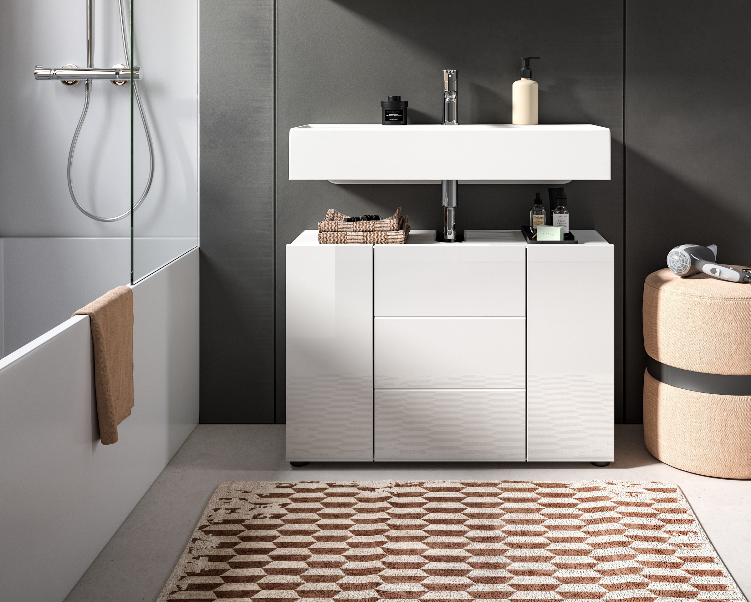welltime Waschbeckenunterschrank "BIEL, TOPSELLER, Breite 82 cm, 3 Türen, 2 günstig online kaufen