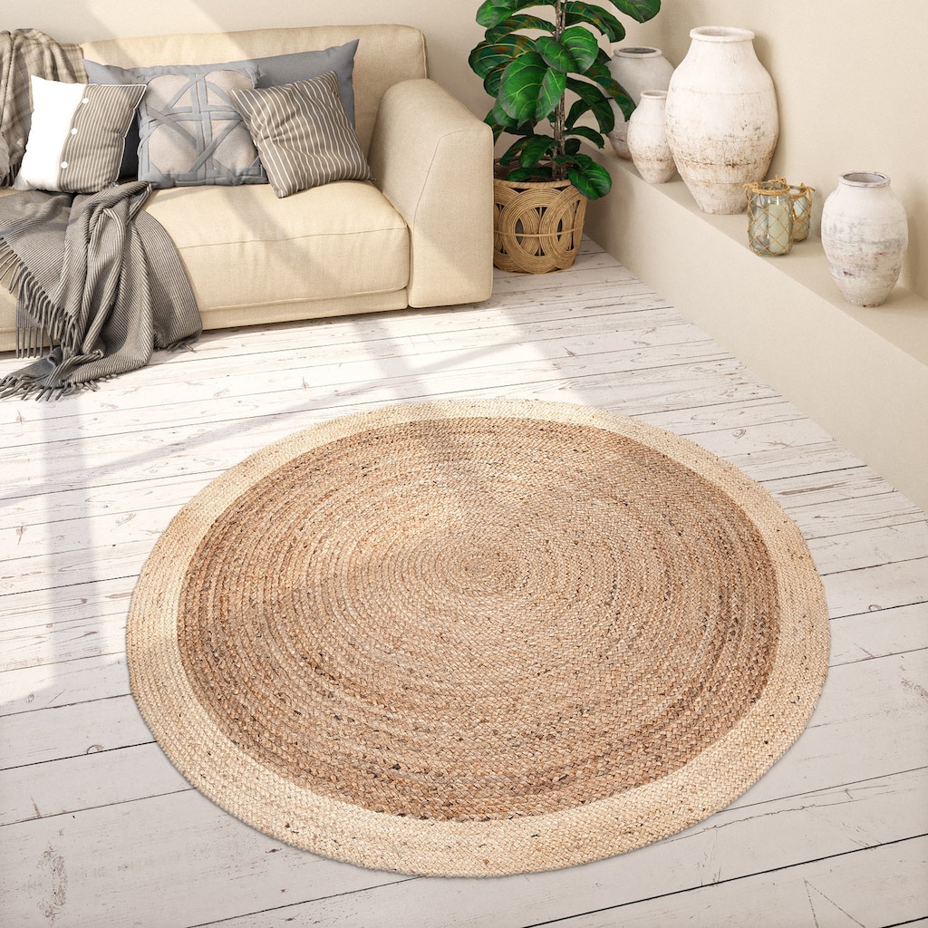 Paco Home Teppich »Viborg 594«, rund, Jute, Modern, Boho, Ethno, Handgefertigter Natur-Teppich