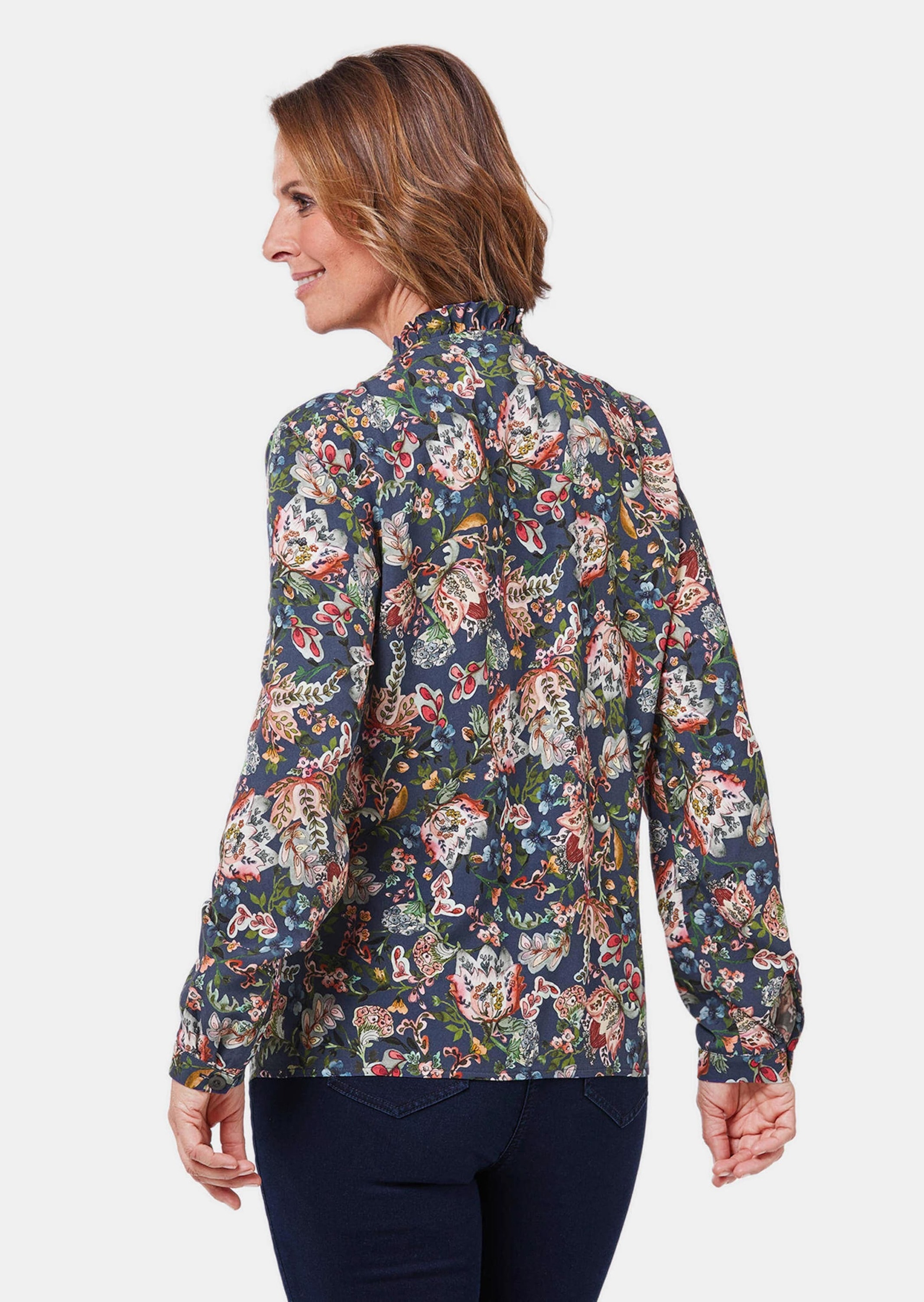 GOLDNER Druckbluse »Bluse Druckbluse mit raffinierter Ausschnittlösung«