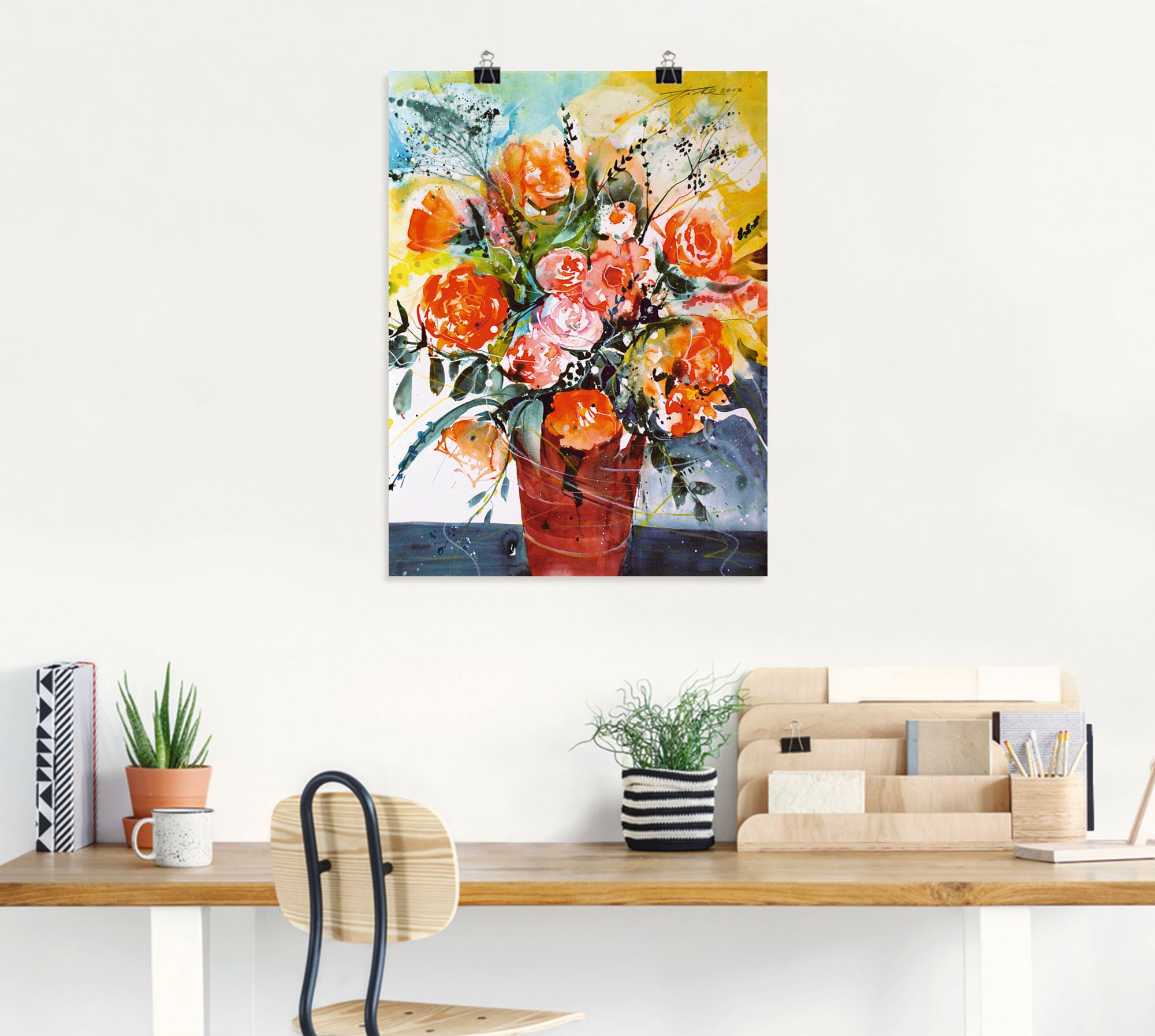 Artland Poster »Rosen in brauner Vase«, Blumen, (1 St.), als Alubild, Leinwandbild, Wandaufkleber oder Poster in versch. Größen