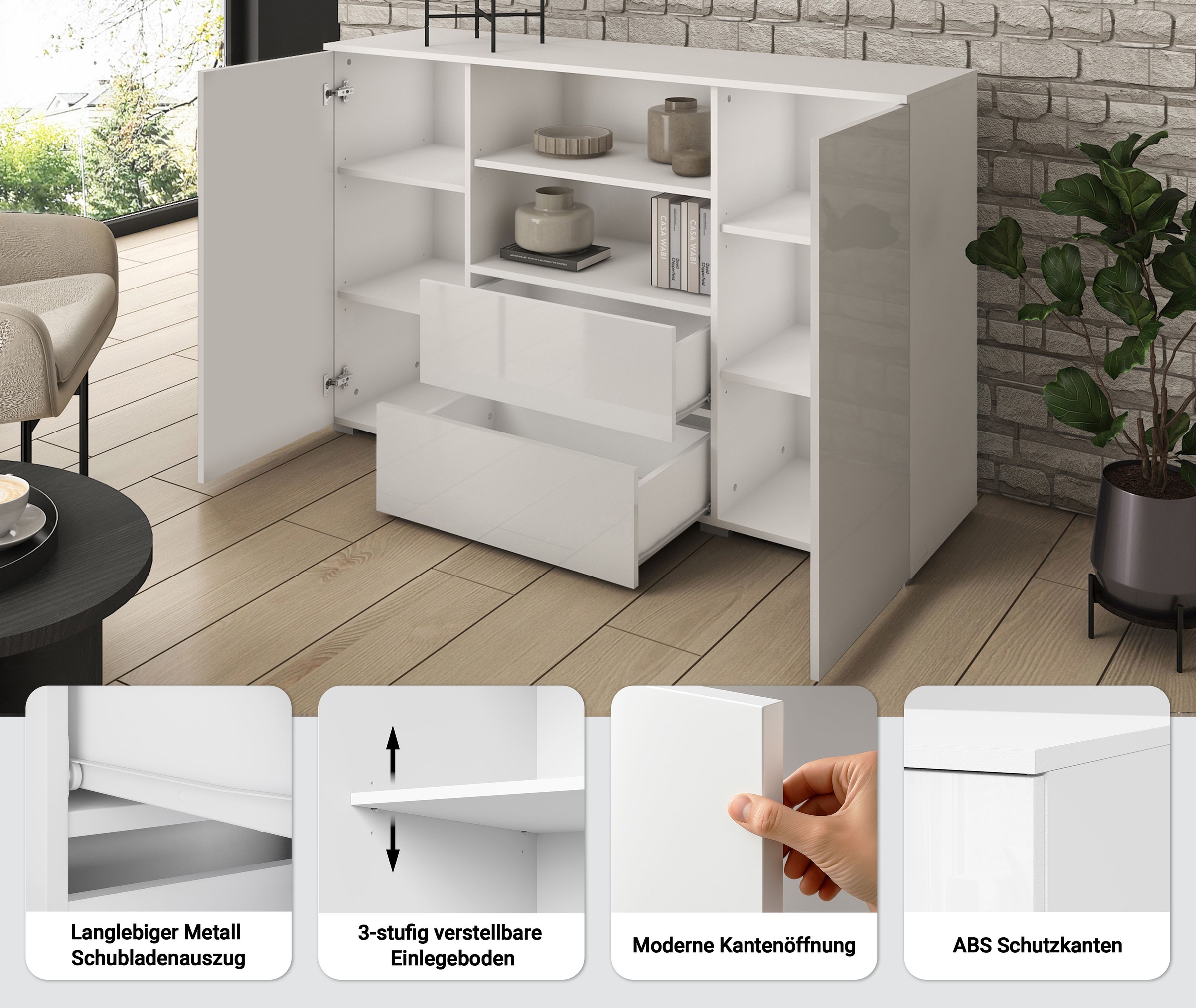 Thumbnail - INOSIGN Sideboard "PARIS" 1 Stk. tlg. Moderne 140cm breite grifflose Kommode, vielseitig einsetzbar